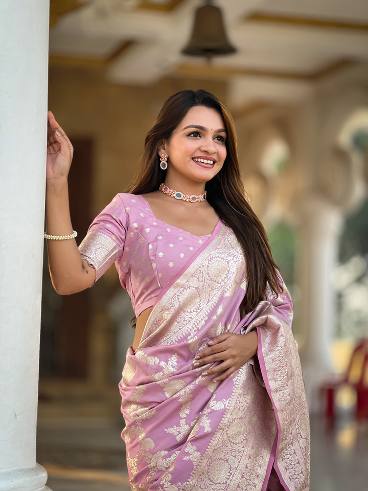 Soft Banarasi Silk Saree with Zari Weaving Touchup Design