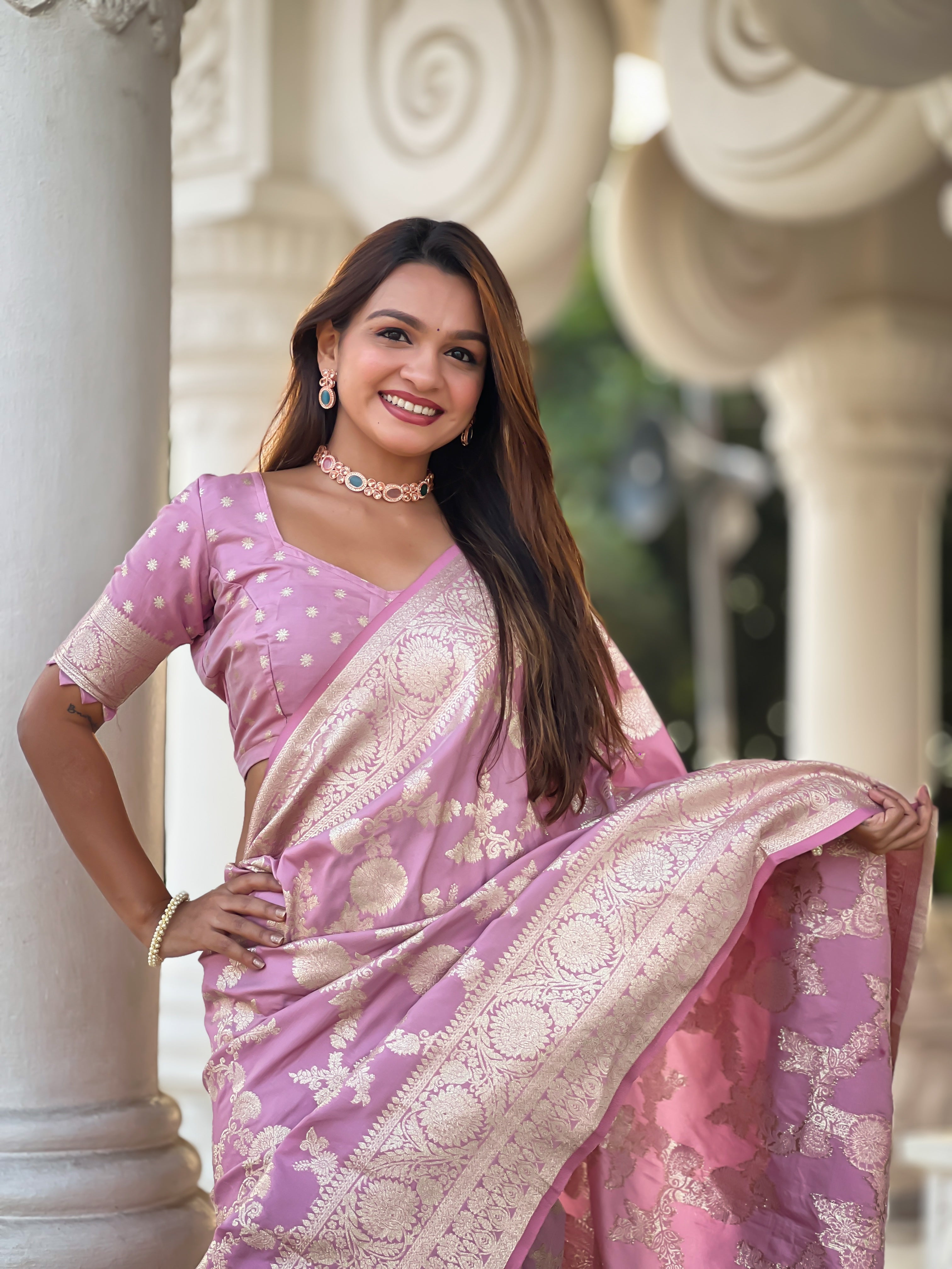 Soft Banarasi Silk Saree with Zari Weaving Touchup Design