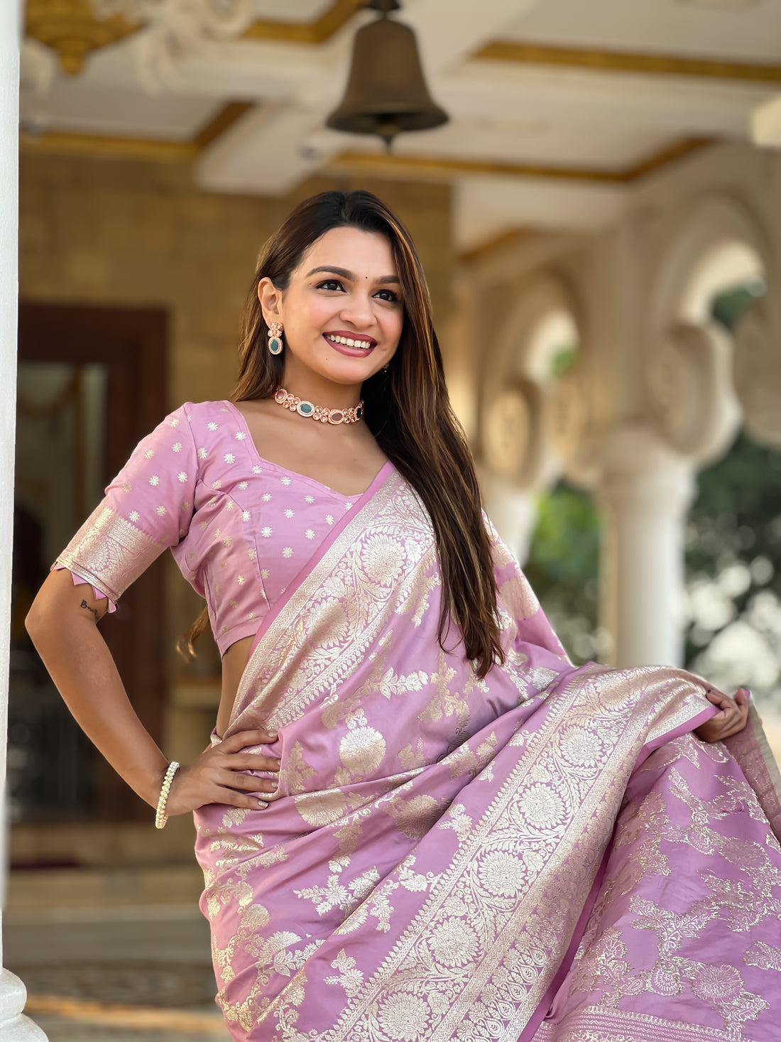 Soft Banarasi Silk Saree with Zari Weaving Touchup Design