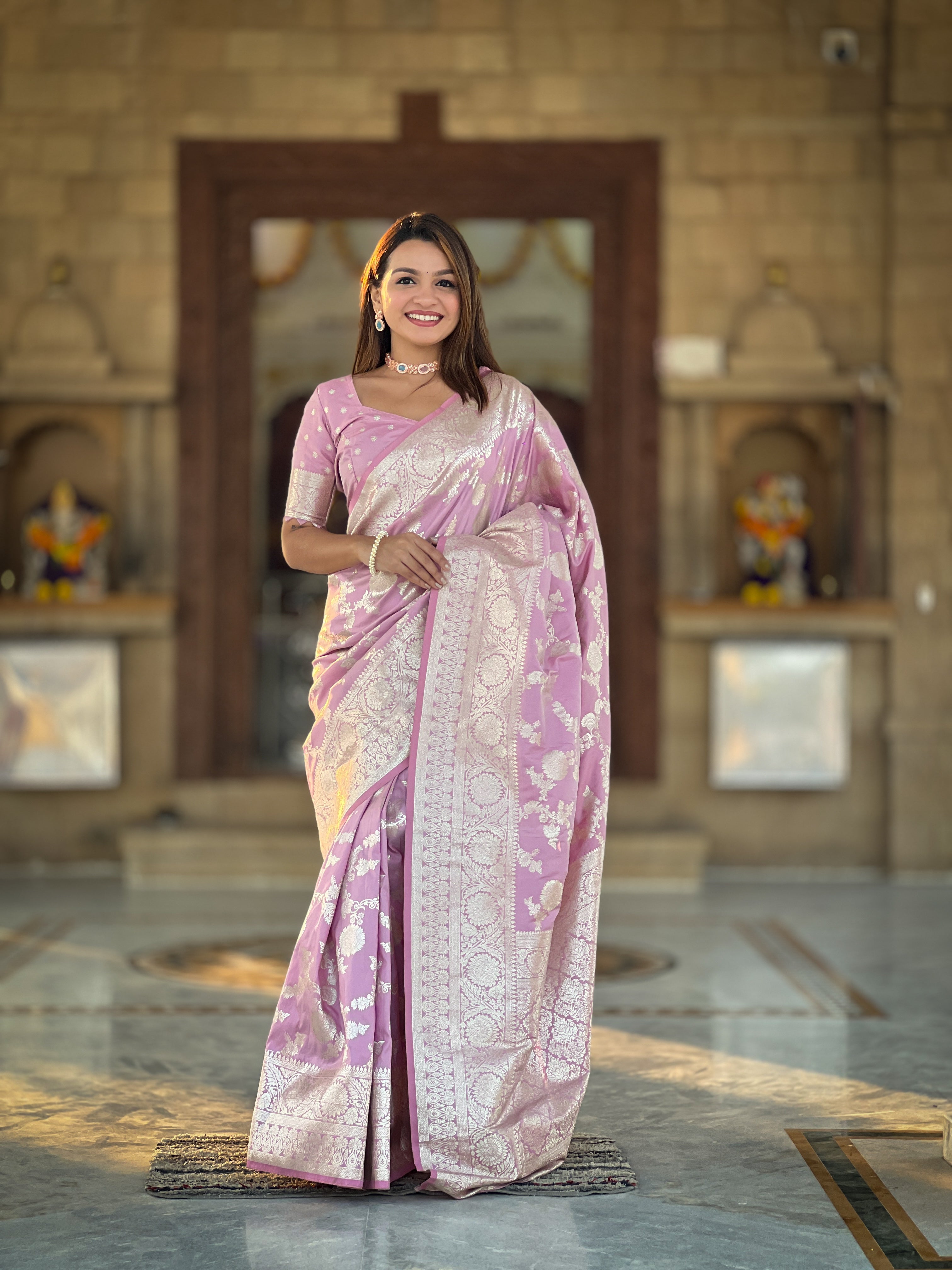 Soft Banarasi Silk Saree with Zari Weaving Touchup Design