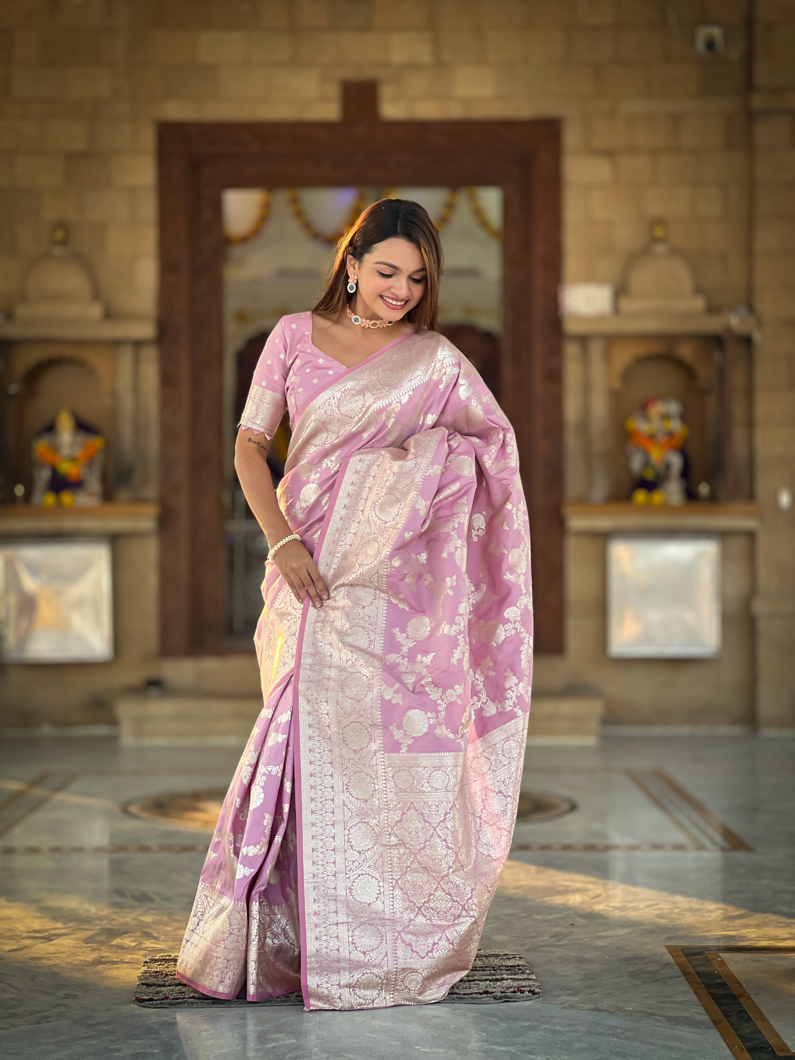 Soft Banarasi Silk Saree with Zari Weaving Touchup Design