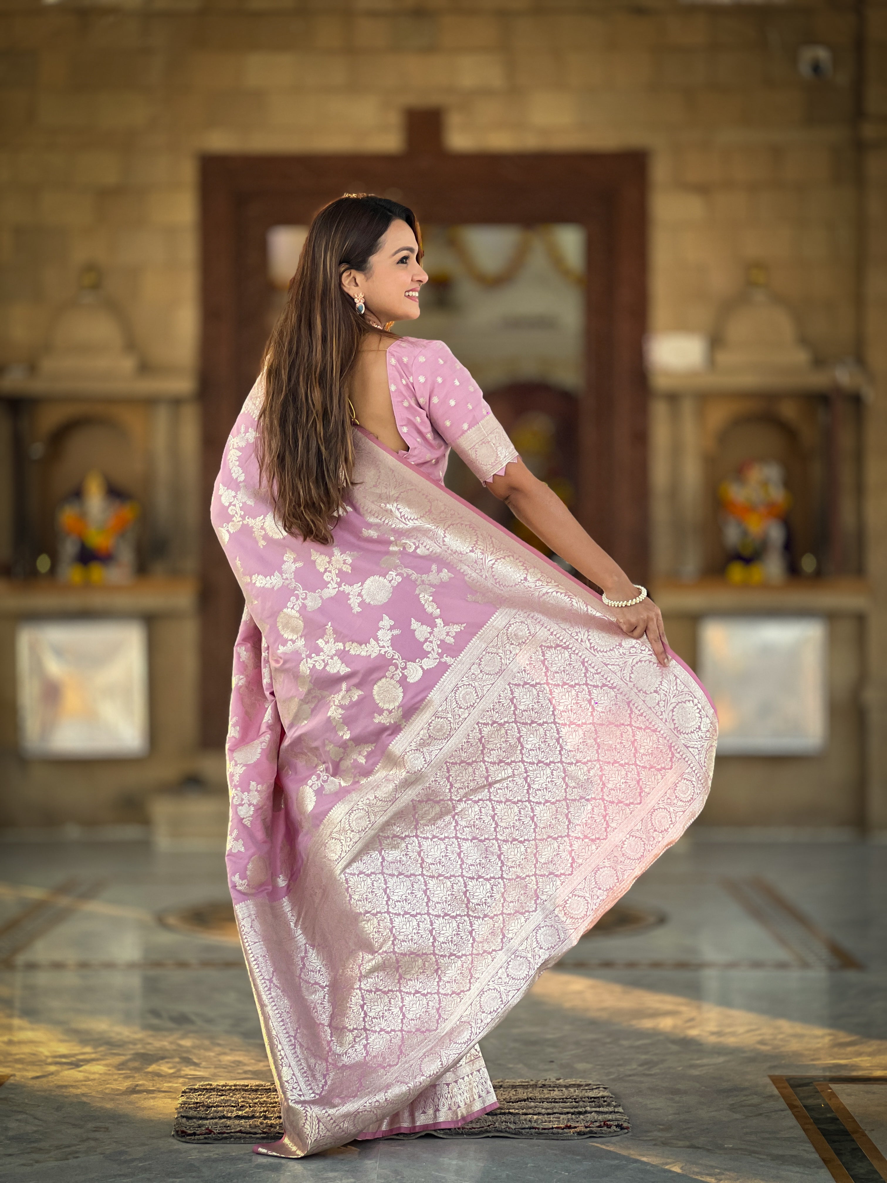 Soft Banarasi Silk Saree with Zari Weaving Touchup Design