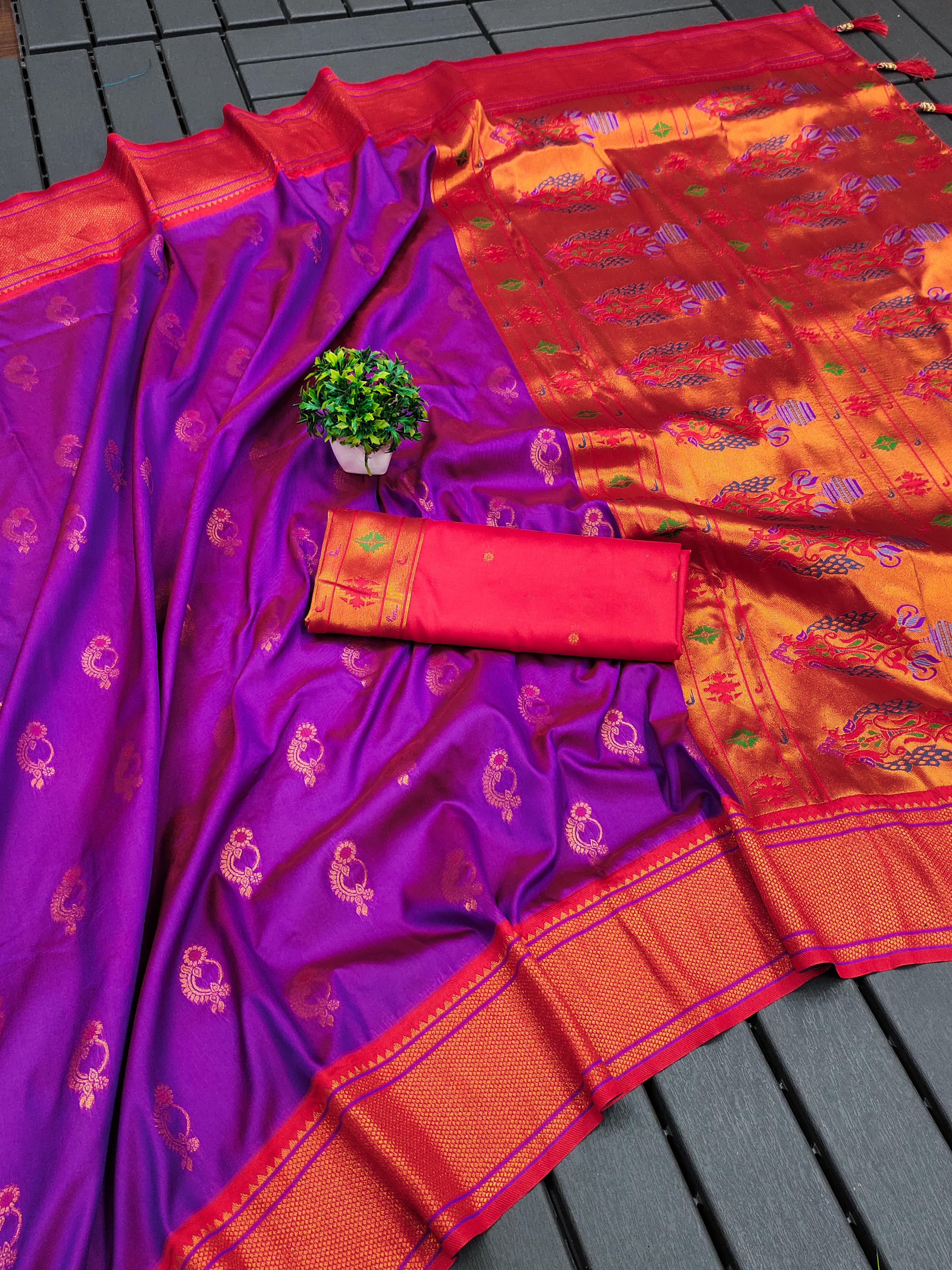 Soft Paithani Silk Saree with Zari Weaving Nath Design