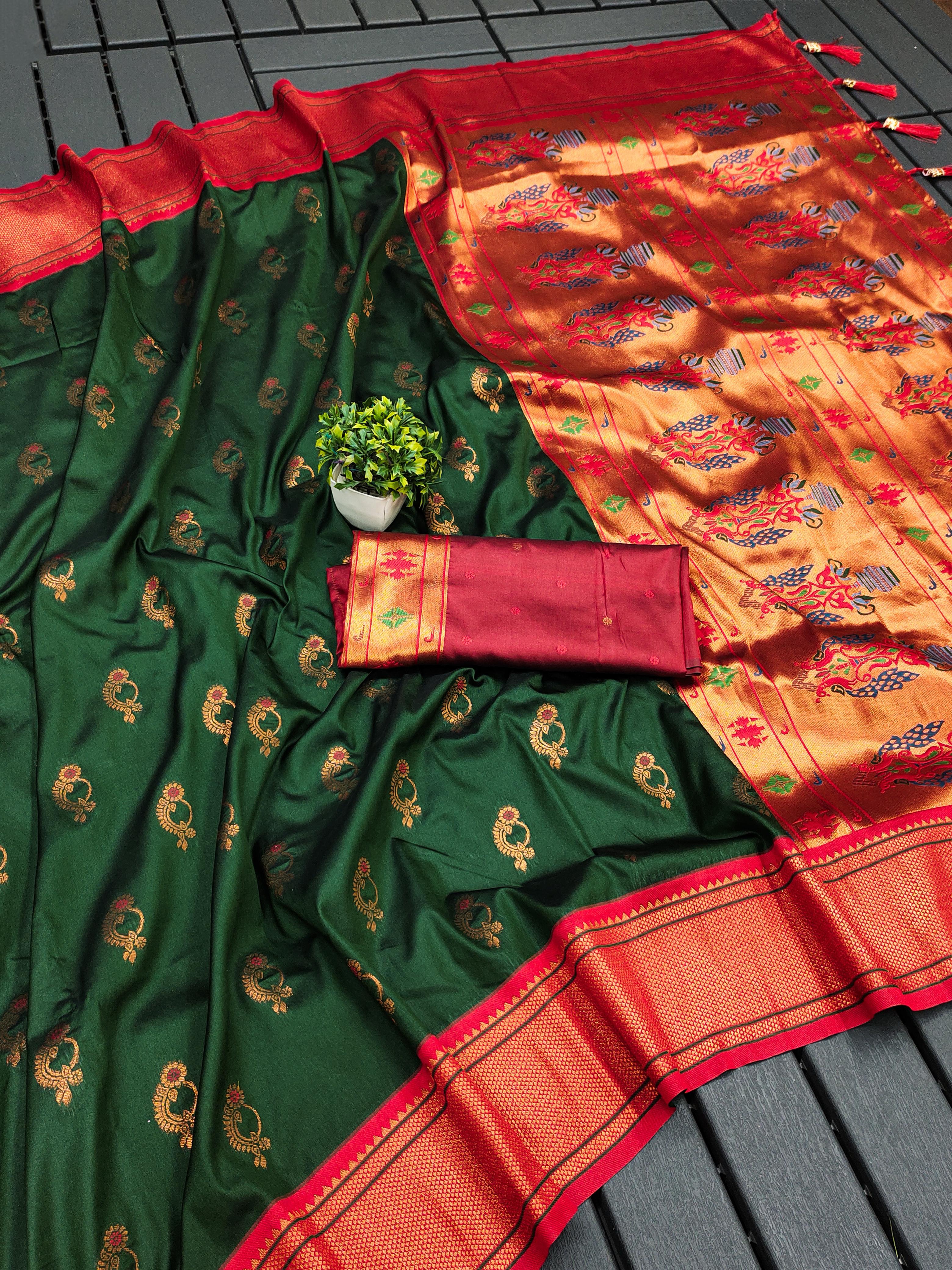 Soft Paithani Silk Saree with Zari Weaving Nath Design
