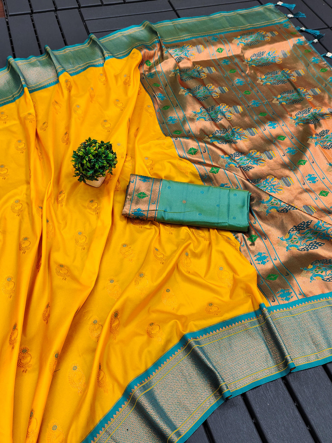 Soft Paithani Silk Saree with Zari Weaving Nath Design