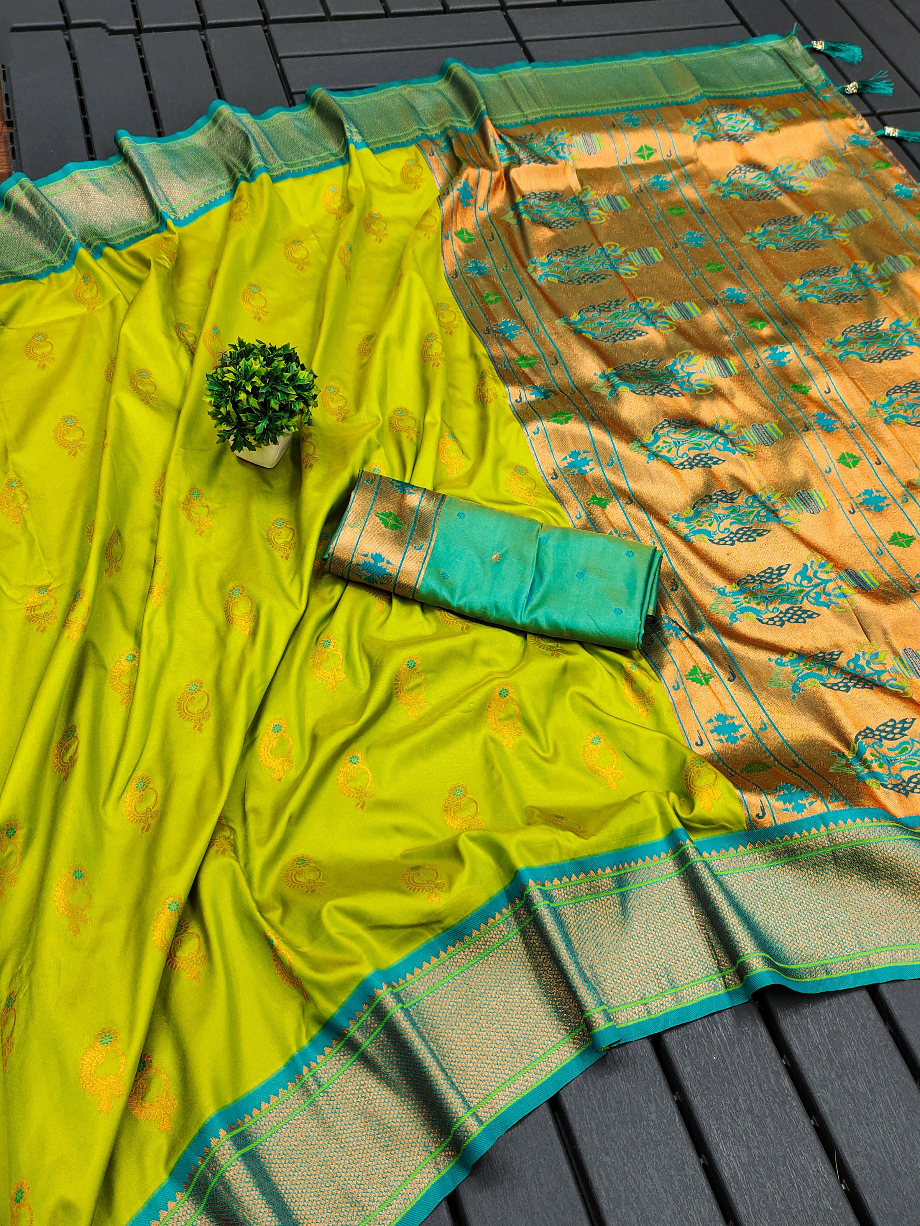Soft Paithani Silk Saree with Zari Weaving Nath Design