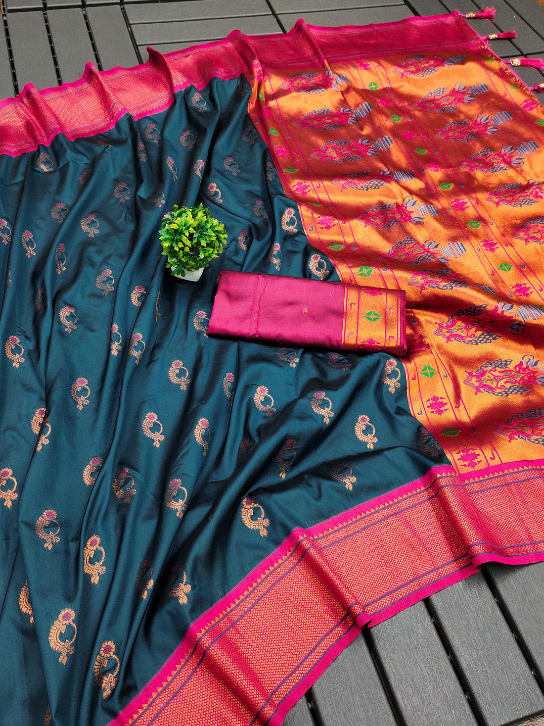 Soft Paithani Silk Saree with Zari Weaving Nath Design
