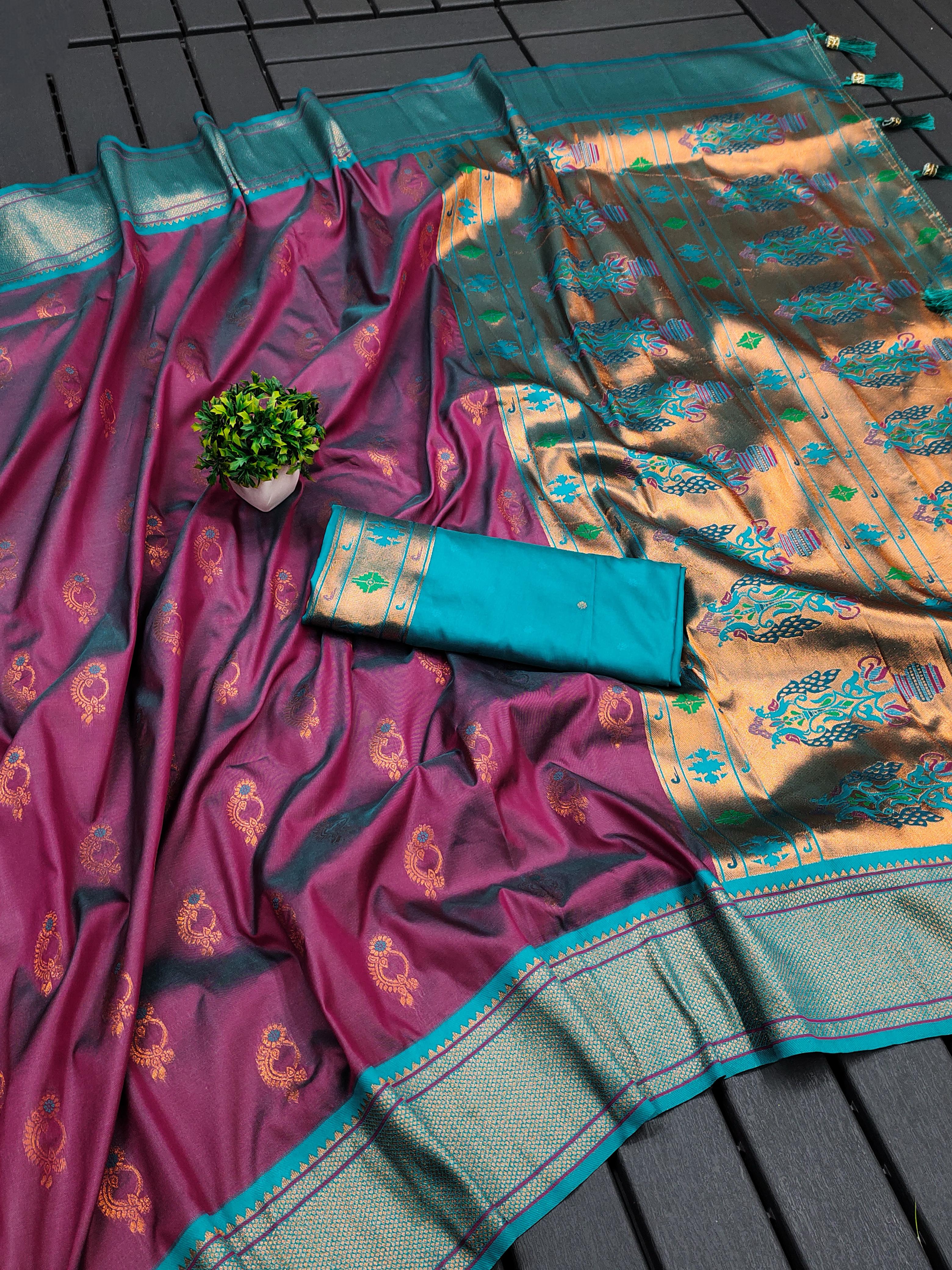 Soft Paithani Silk Saree with Zari Weaving Nath Design