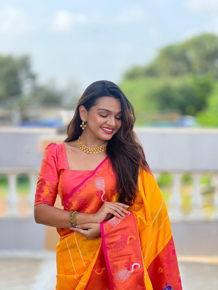 Soft Paithani Silk saree with Zari Meenakari design