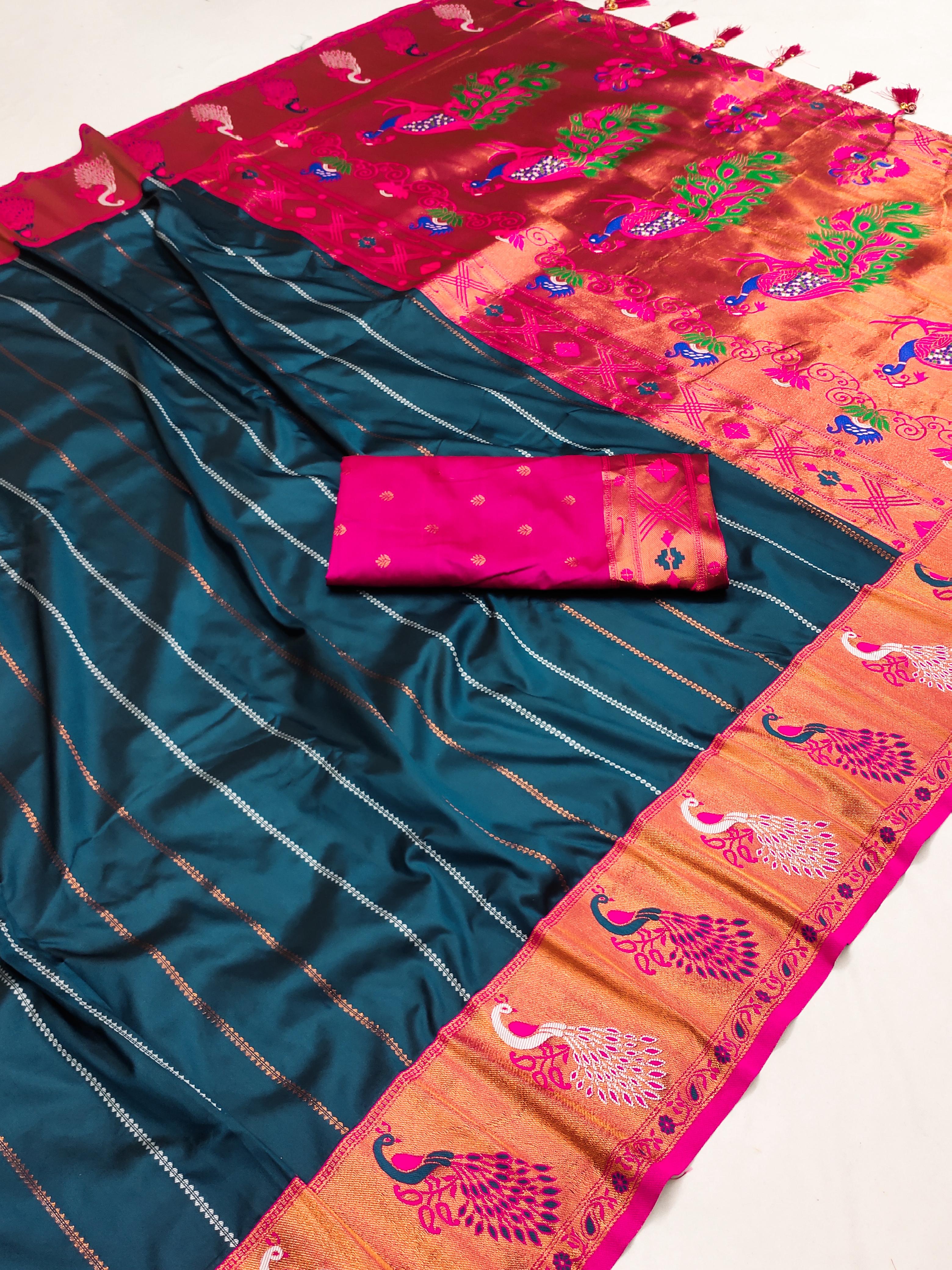 Soft Paithani Silk saree with Zari Meenakari design