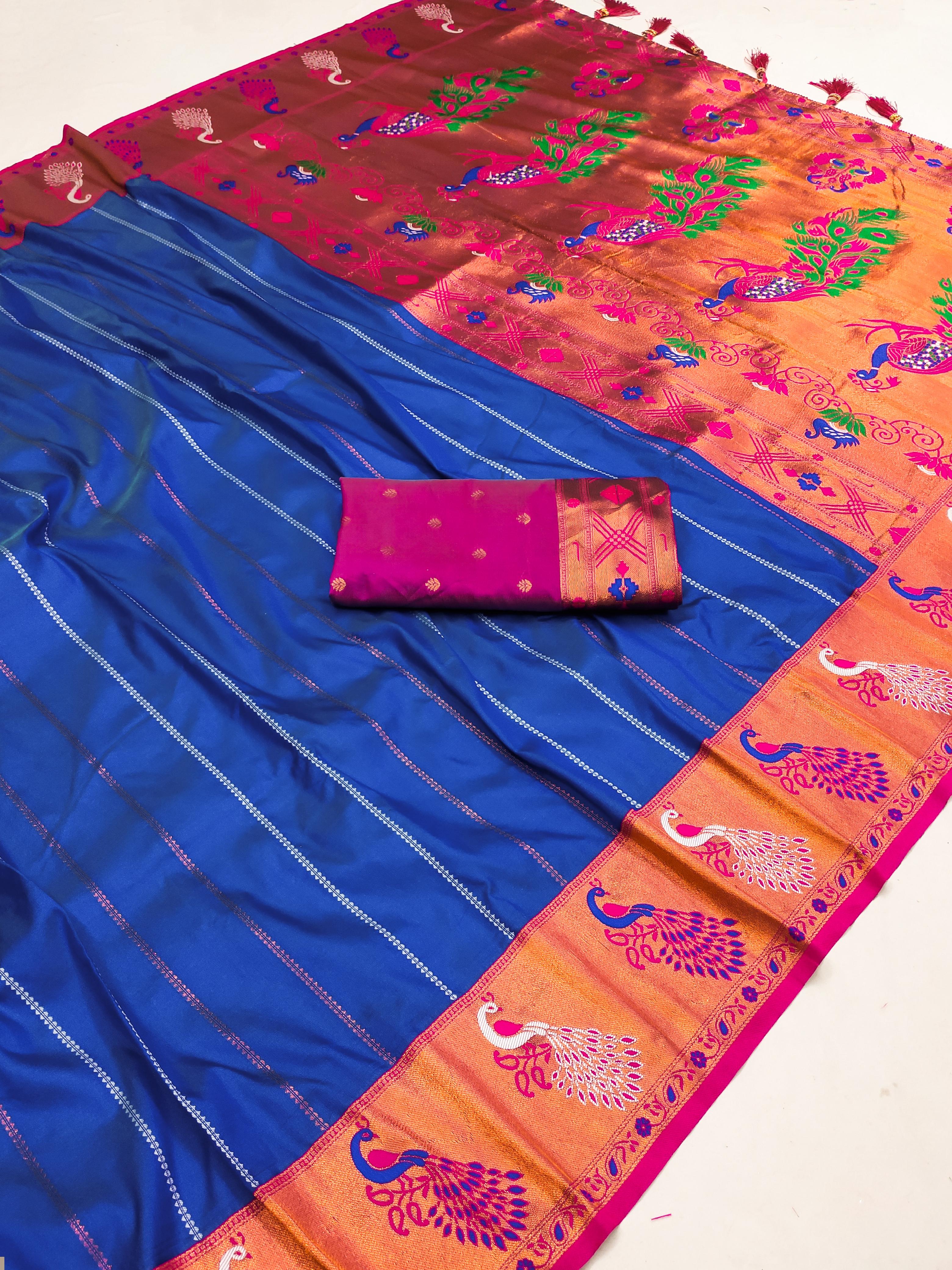 Soft Paithani Silk saree with Zari Meenakari design