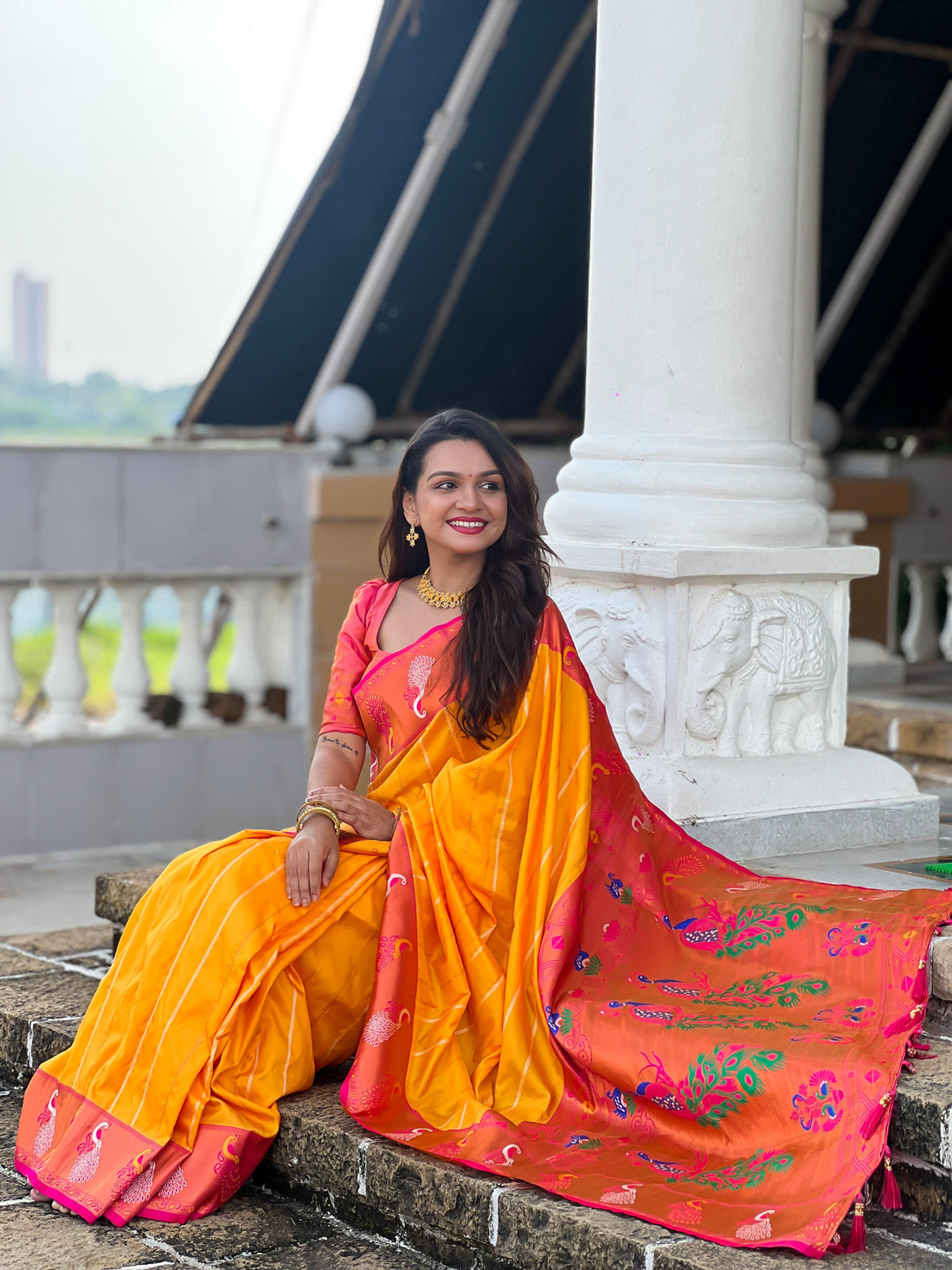 Soft Paithani Silk saree with Zari Meenakari design