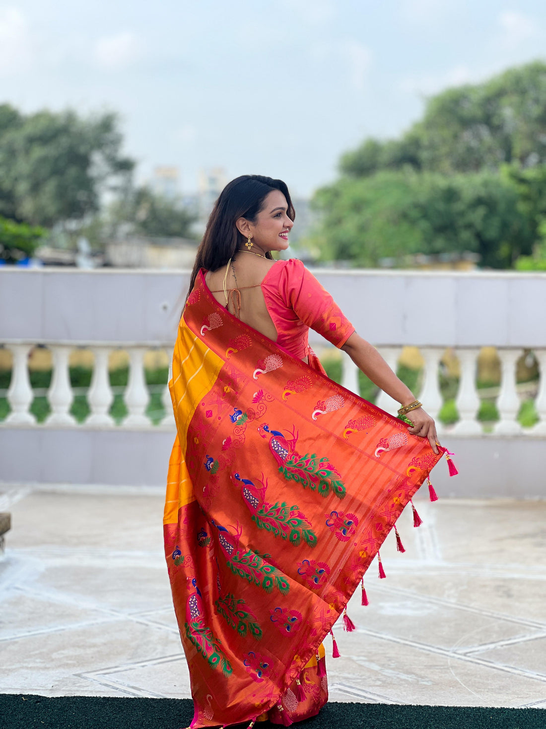 Soft Paithani Silk saree with Zari Meenakari design