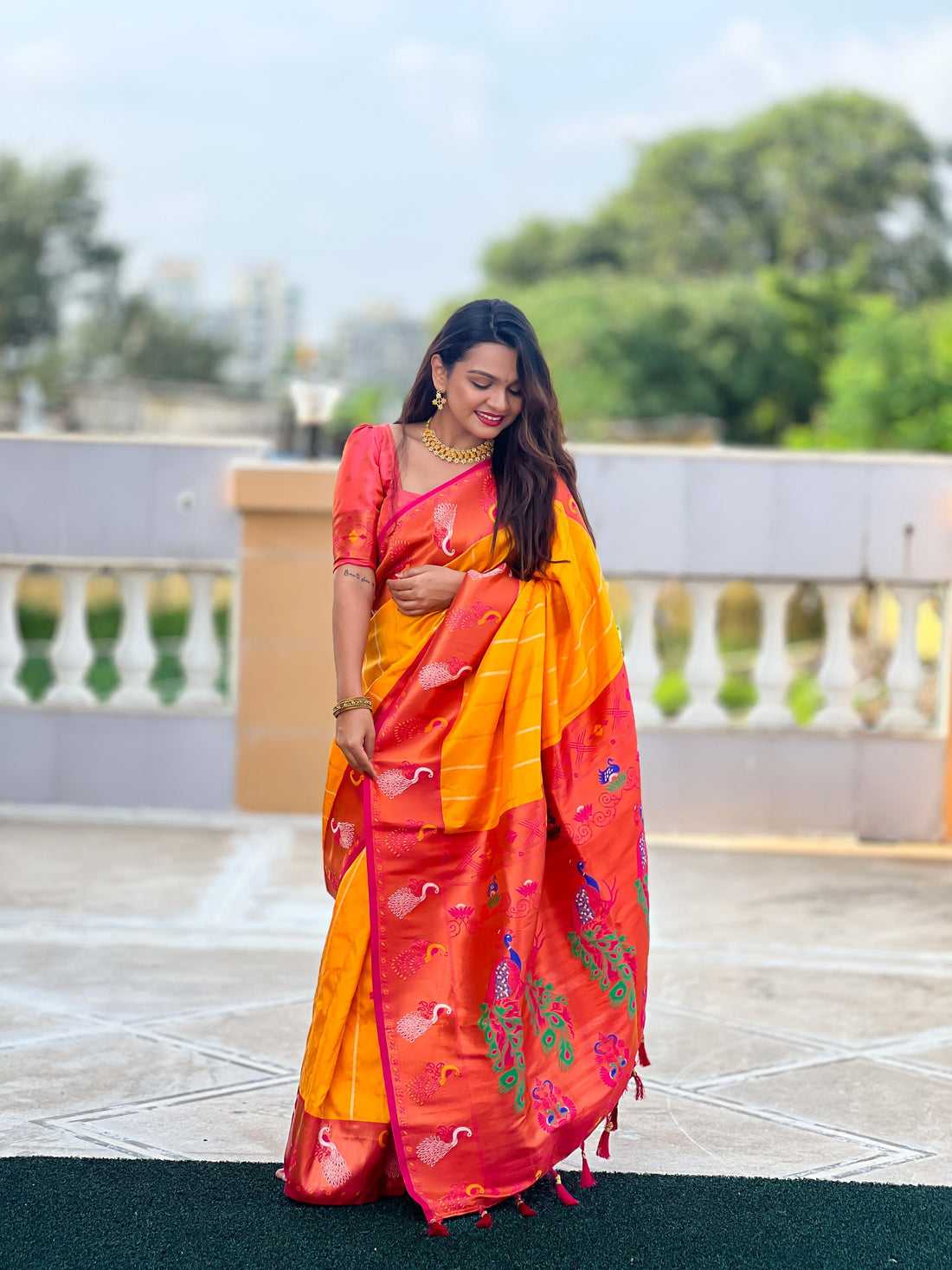 Soft Paithani Silk saree with Zari Meenakari design