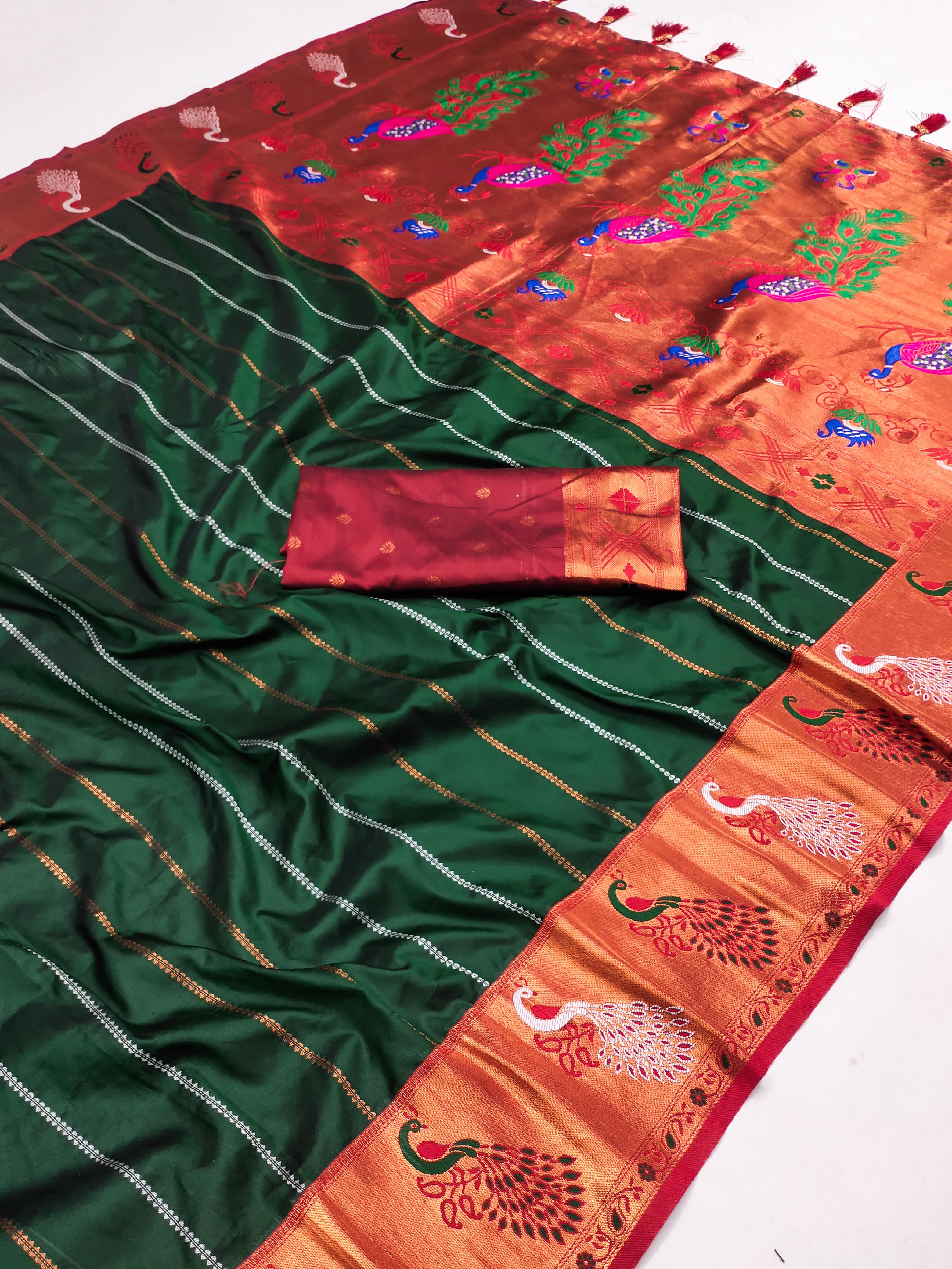 Soft Paithani Silk saree with Zari Meenakari design
