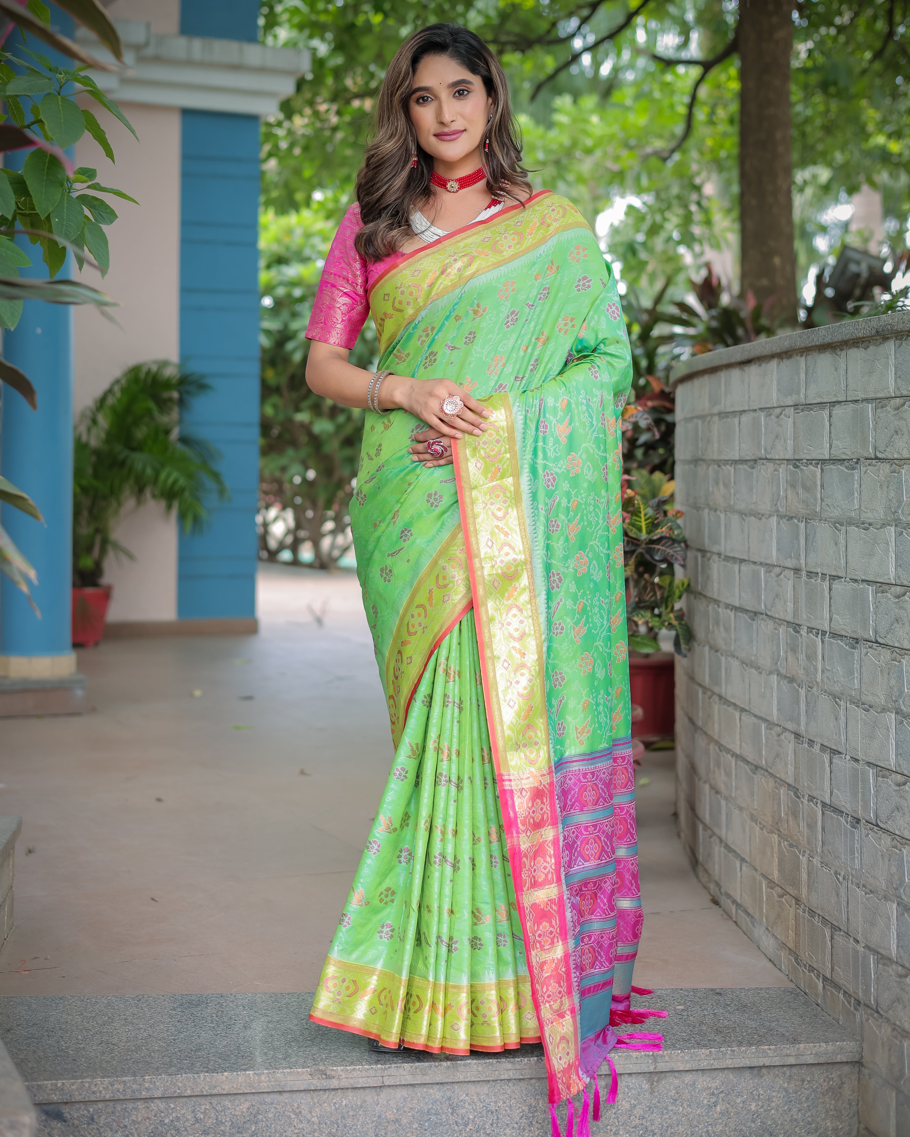 Soft Green Banarasi Patola Soft Silk Saree