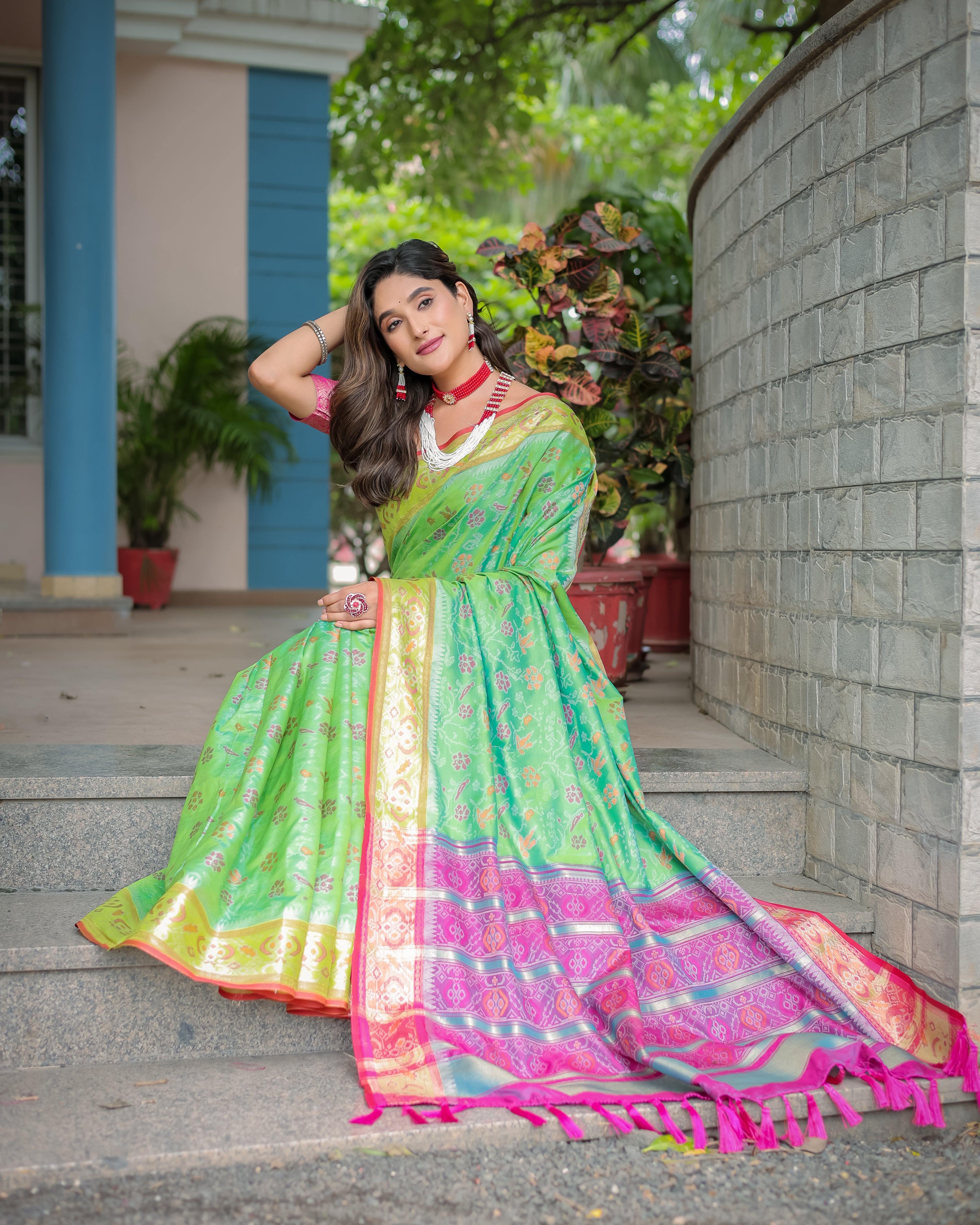 Soft Green Banarasi Patola Soft Silk Saree