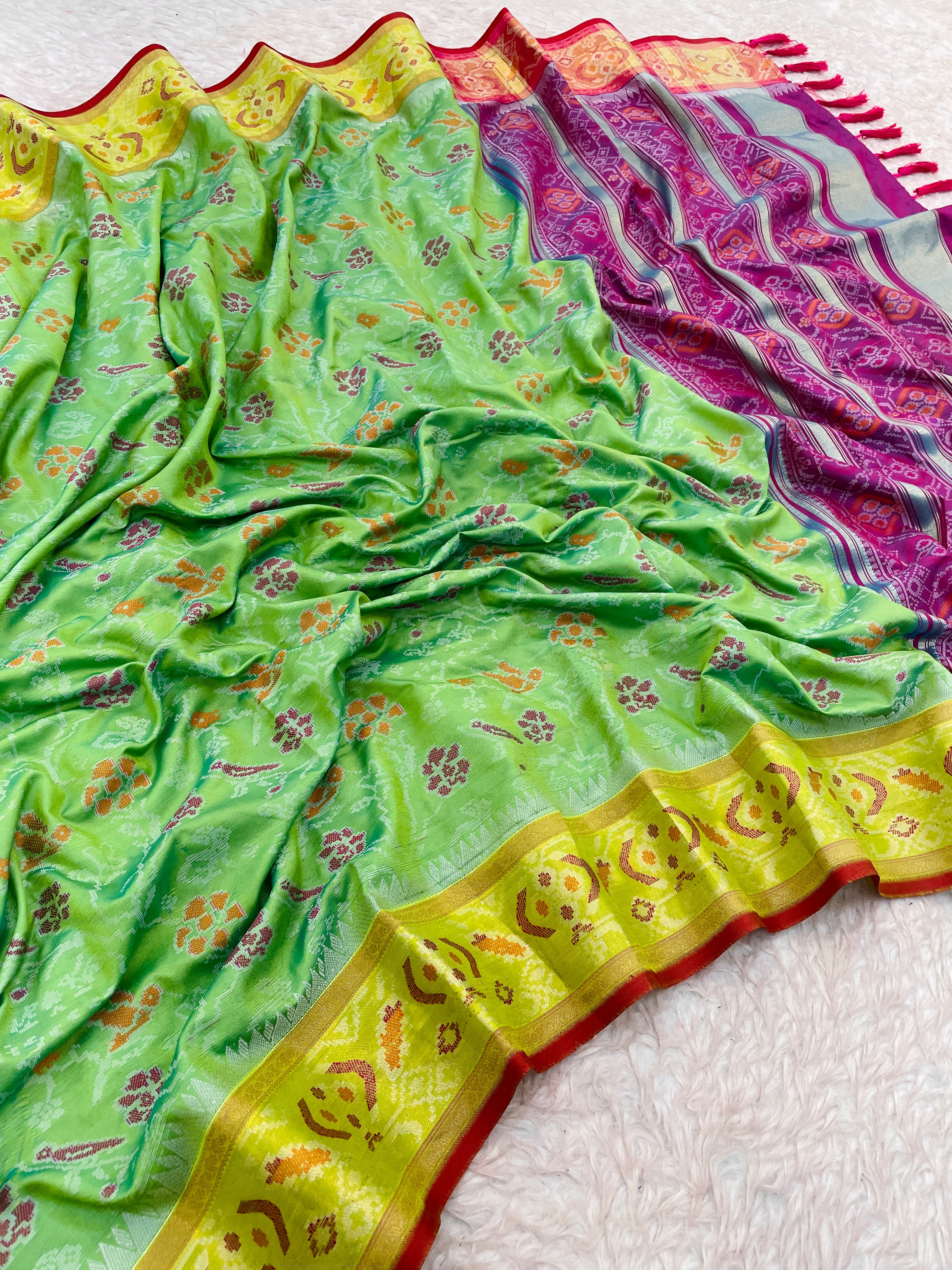 Soft Green Banarasi Patola Soft Silk Saree