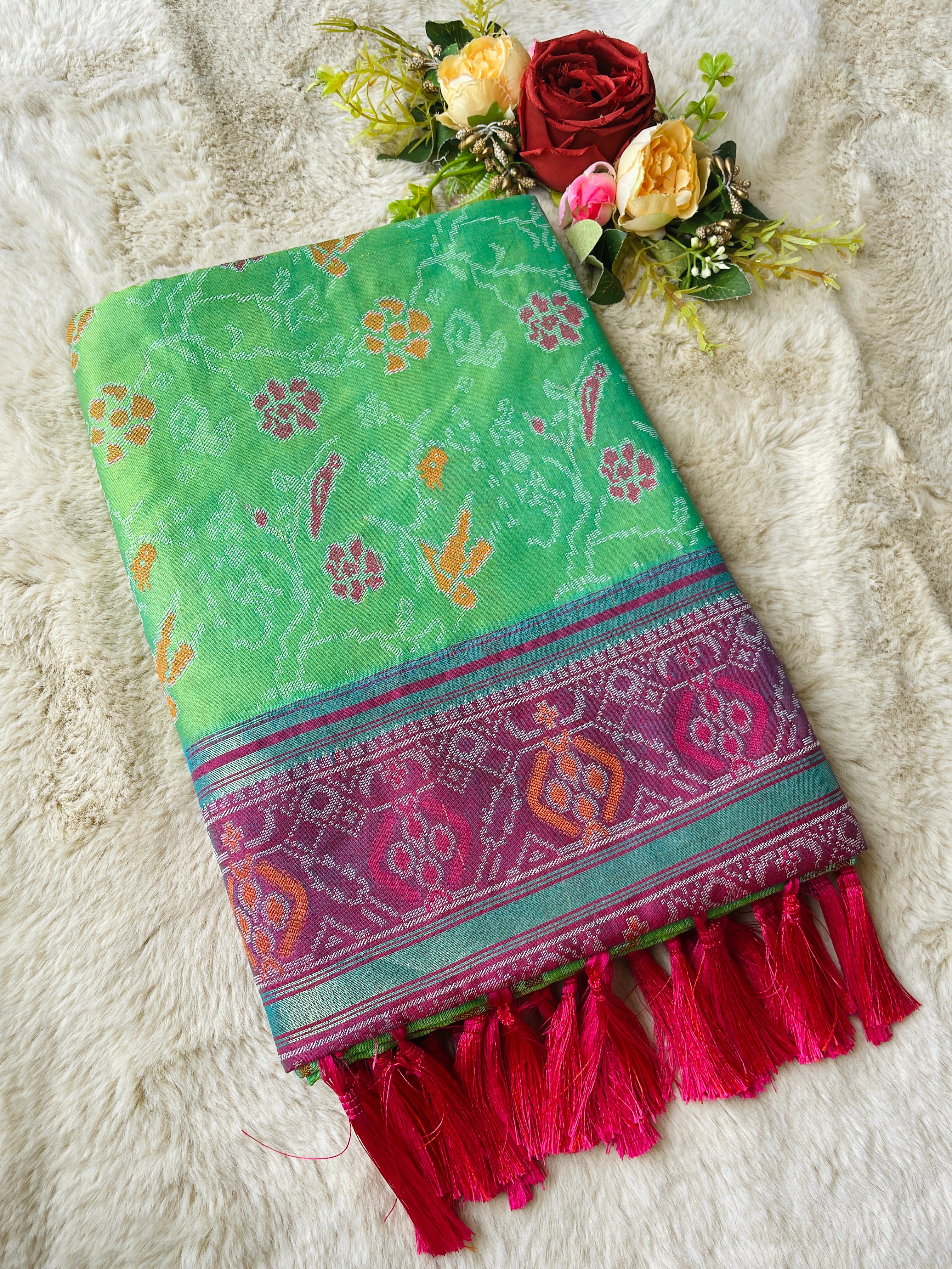 Soft Green Banarasi Patola Soft Silk Saree