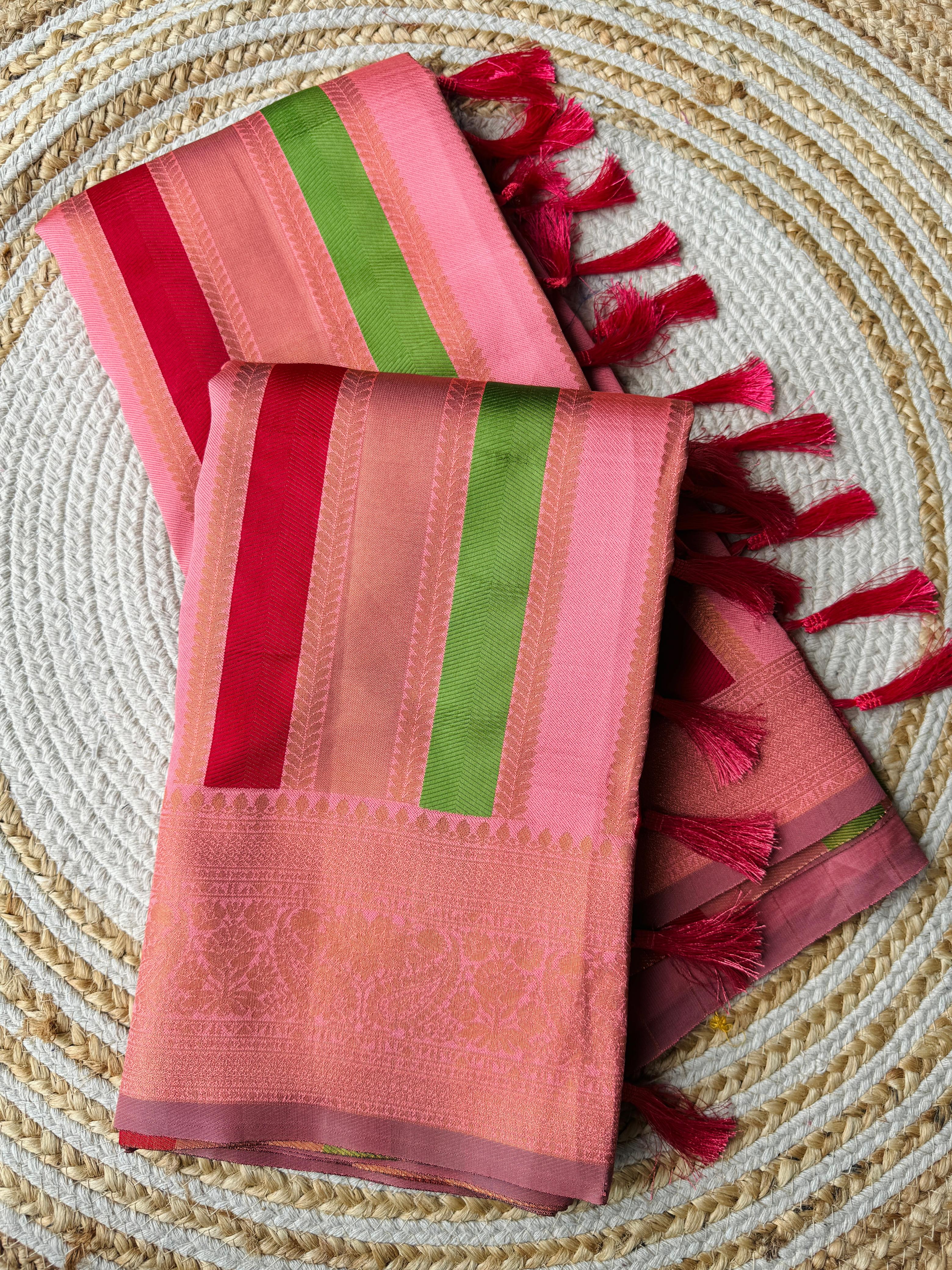 Soft Pink Pure Soft Semi Kanjivaram Pattu Silk Saree