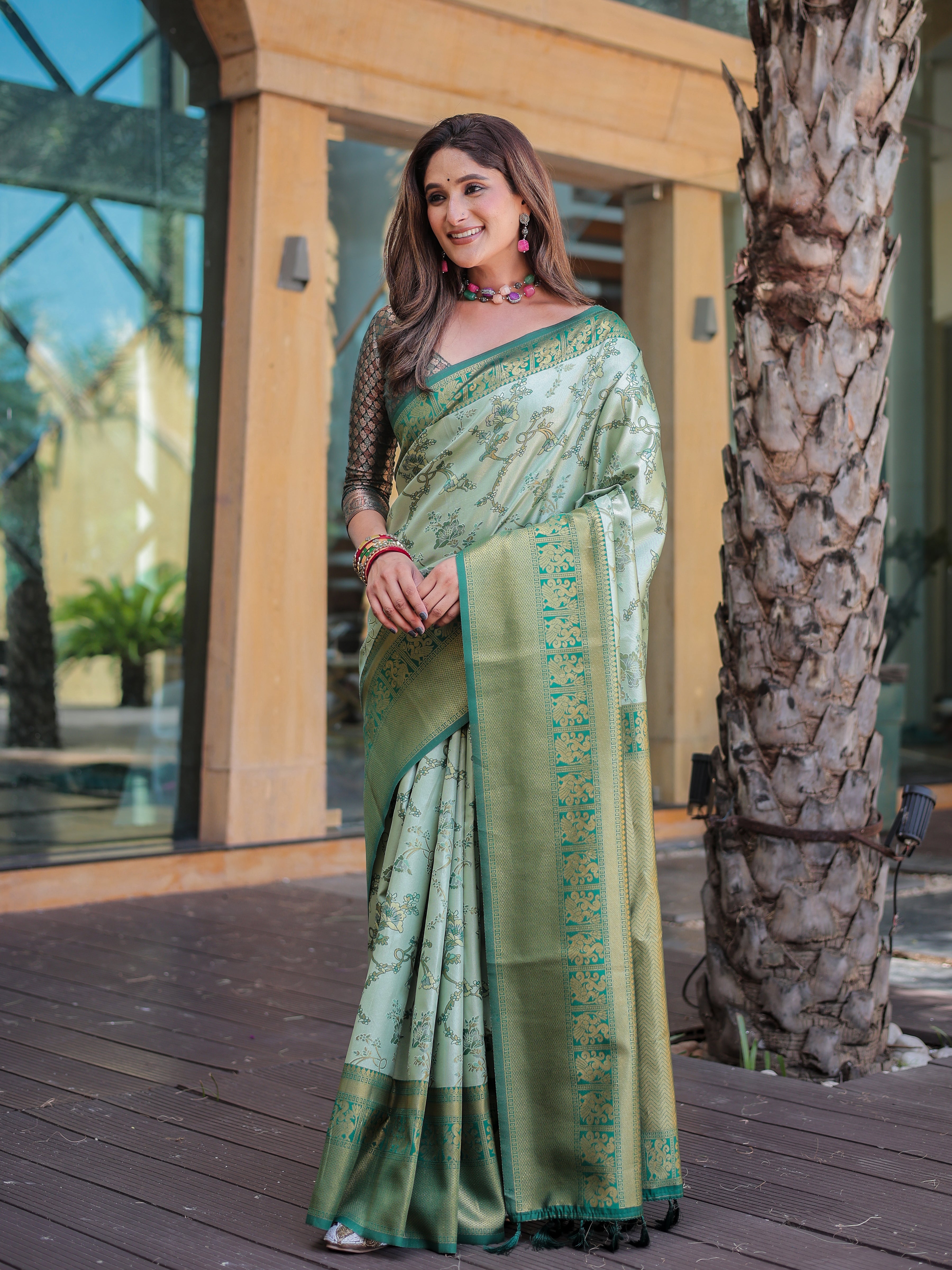 Summer Green Dharmavaram Silk Rich Pallu Pure Zari Saree