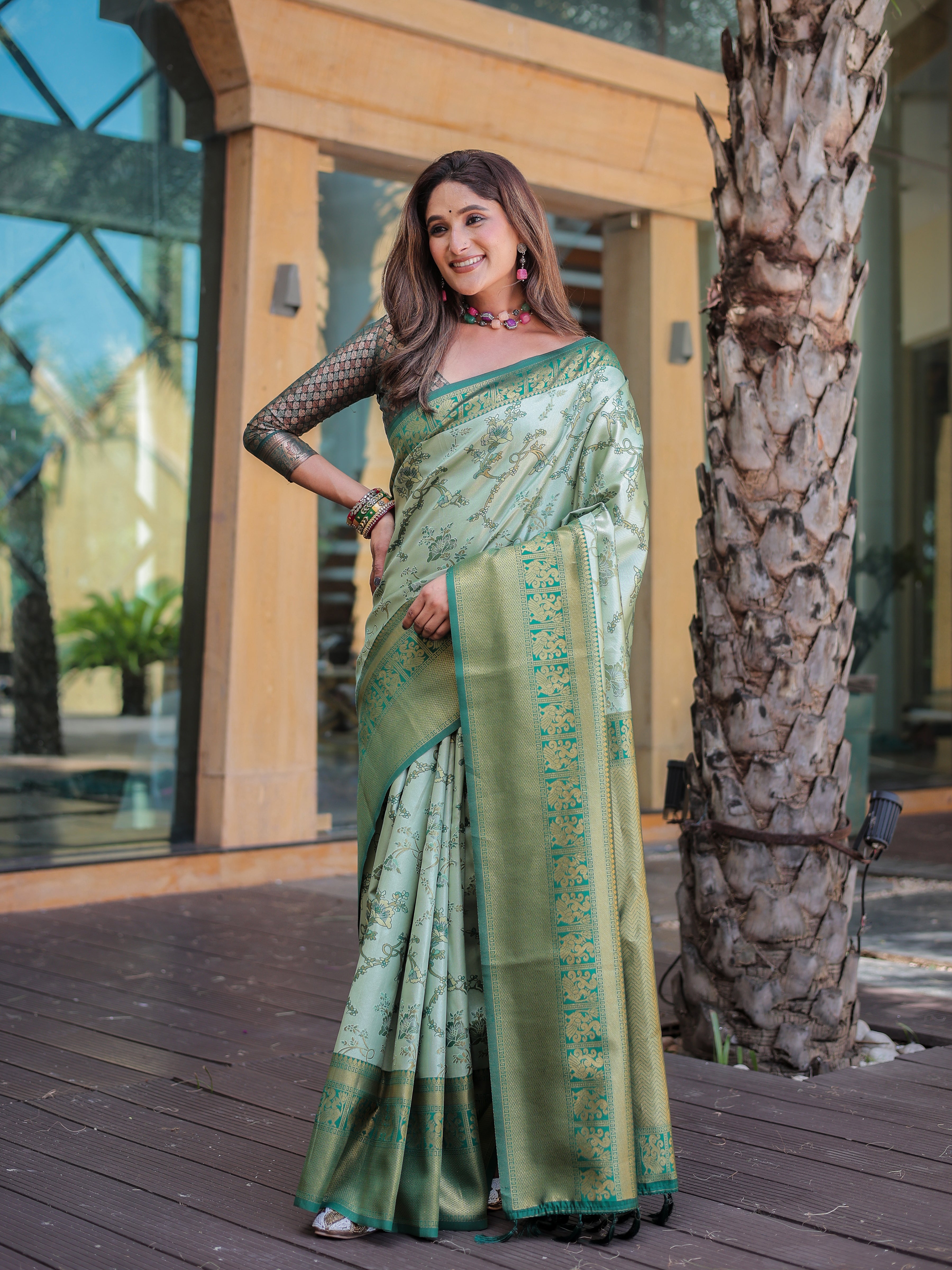 Summer Green Dharmavaram Silk Rich Pallu Pure Zari Saree