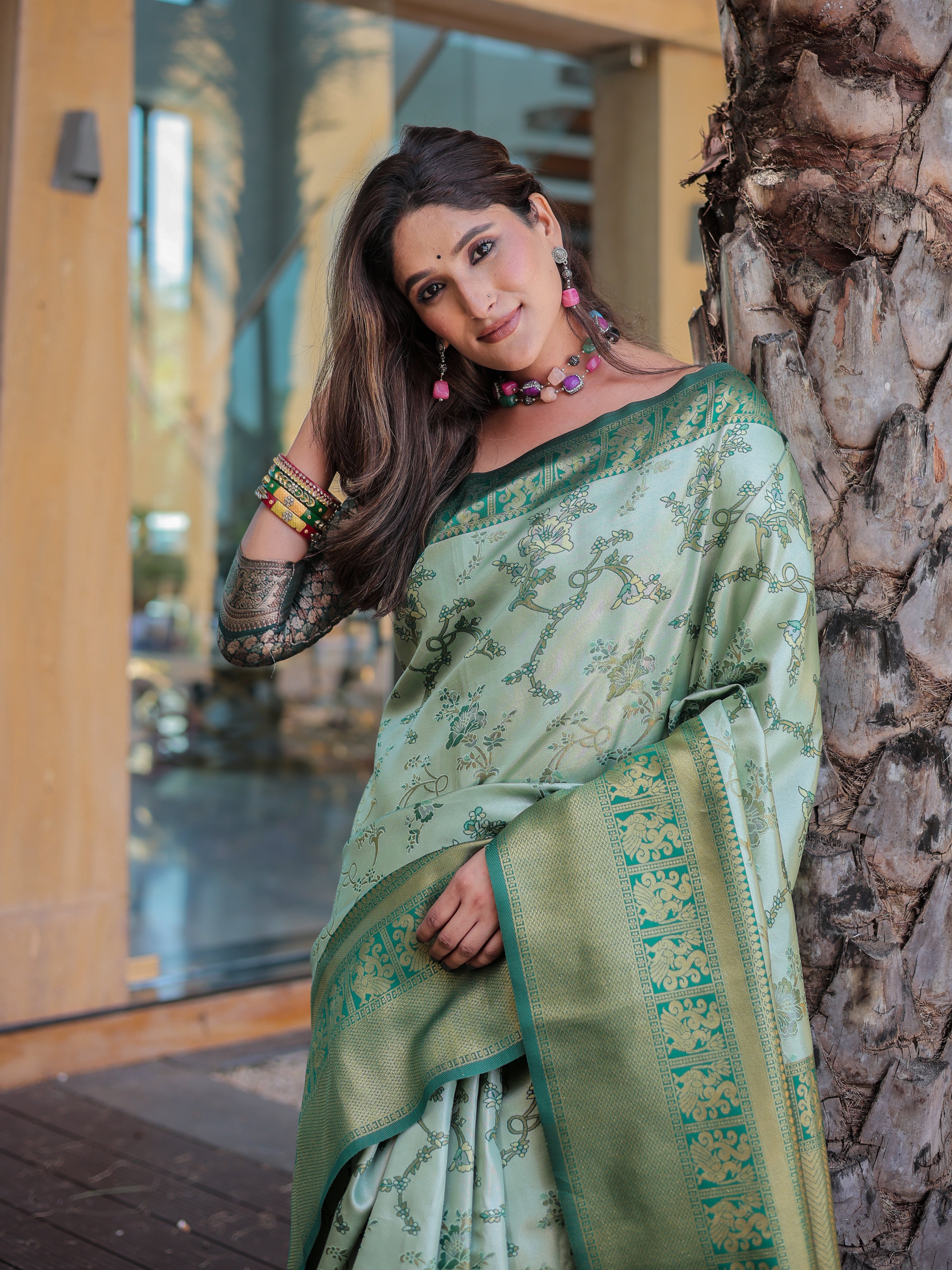 Summer Green Dharmavaram Silk Rich Pallu Pure Zari Saree