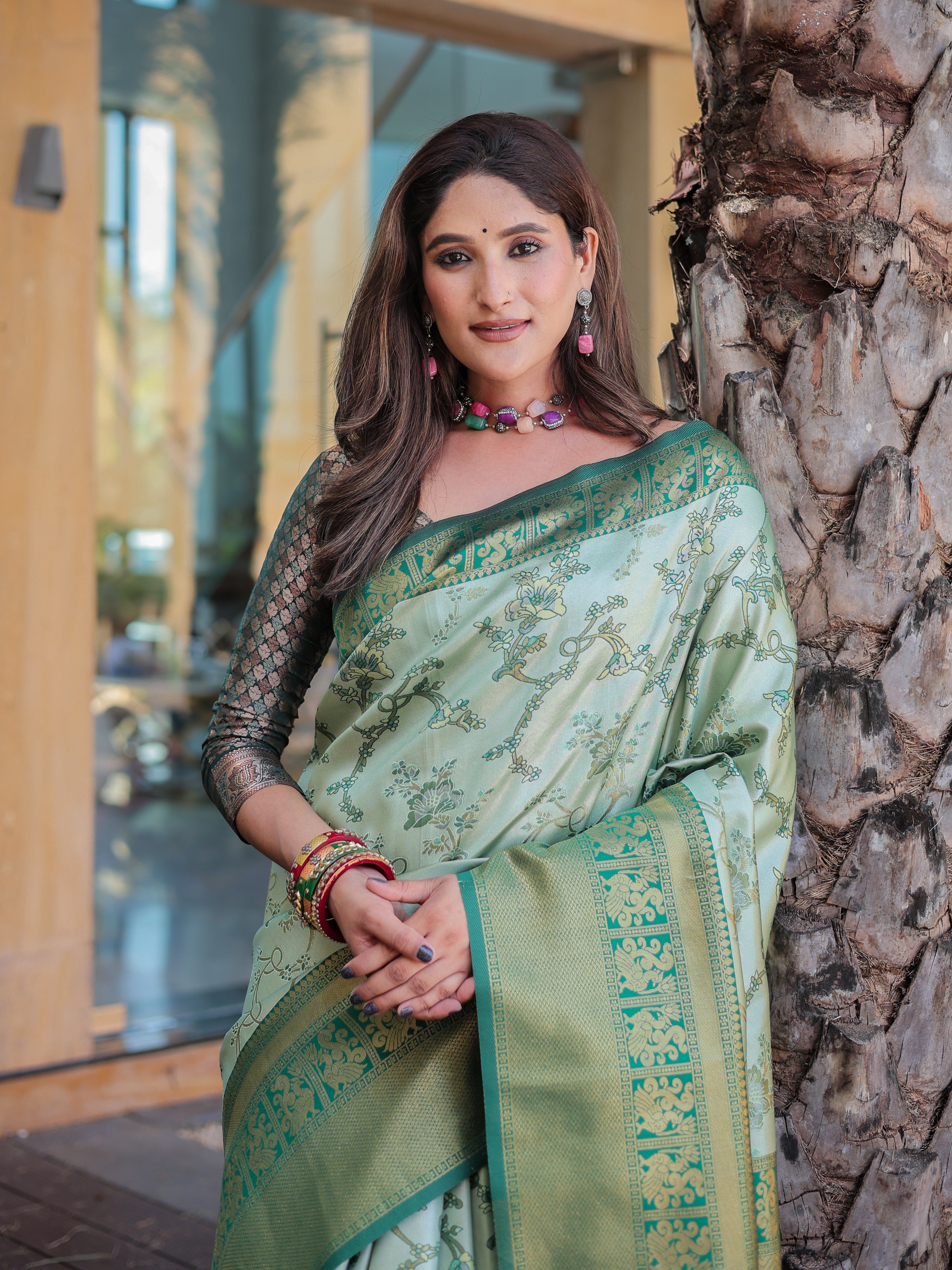 Summer Green Dharmavaram Silk Rich Pallu Pure Zari Saree