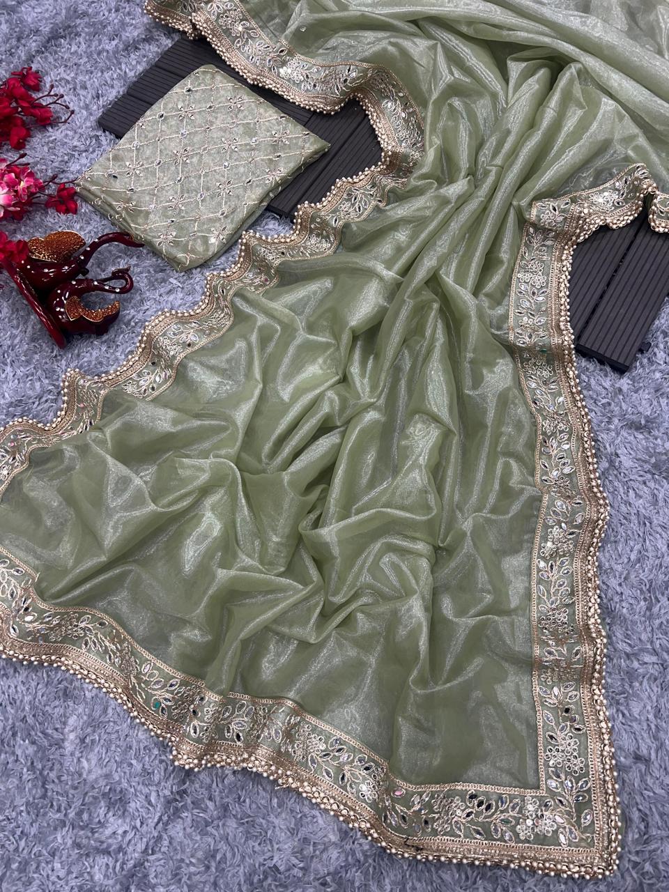 Tissue Silk With Embroidery Work