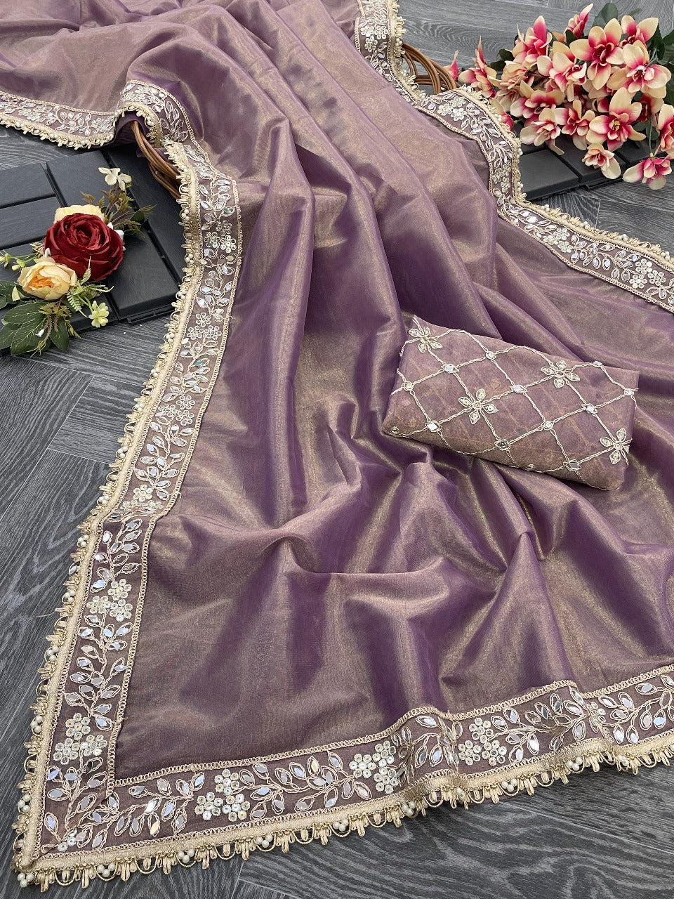 Tissue Silk With Embroidery Work