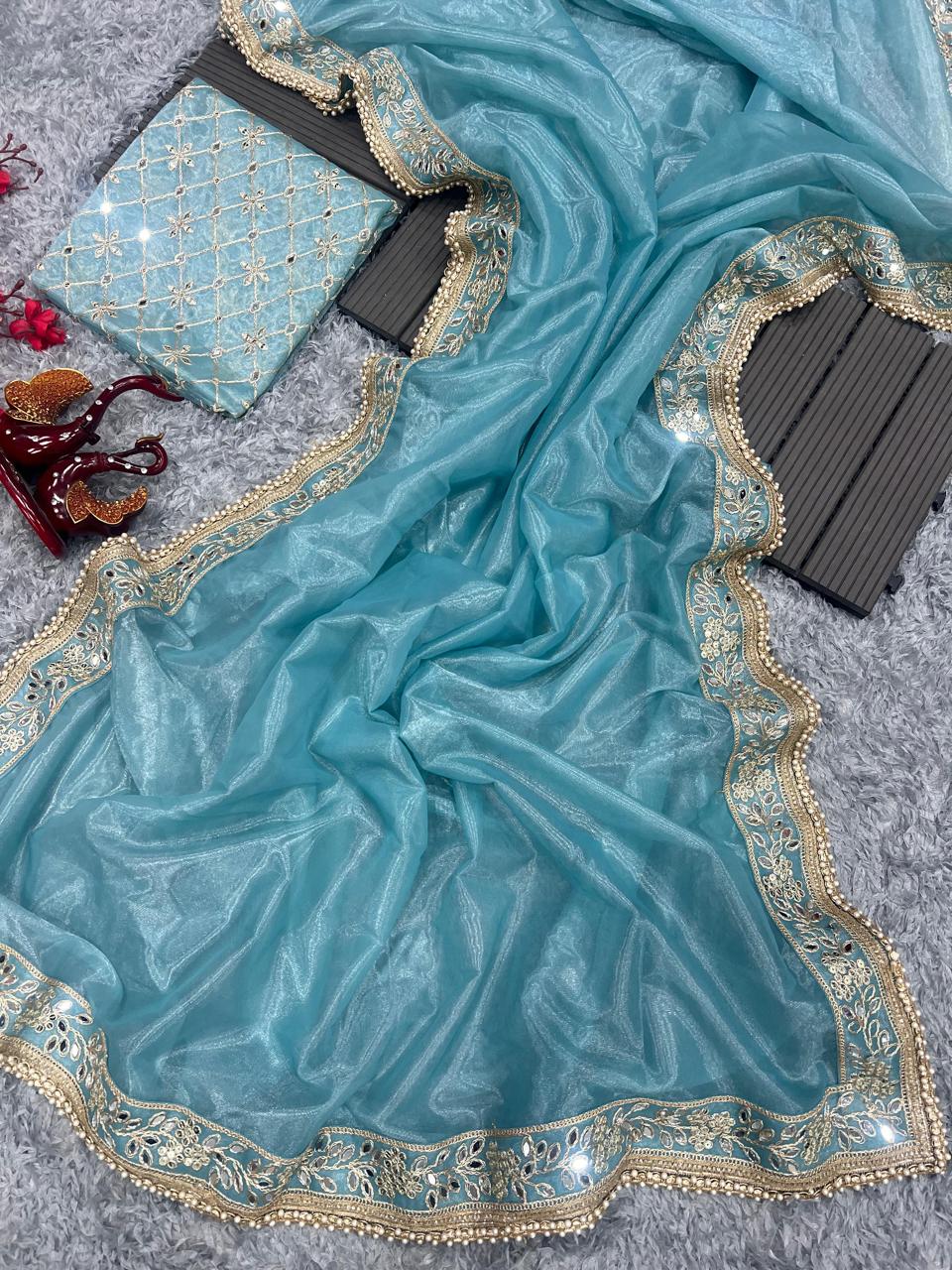 Tissue Silk With Embroidery Work