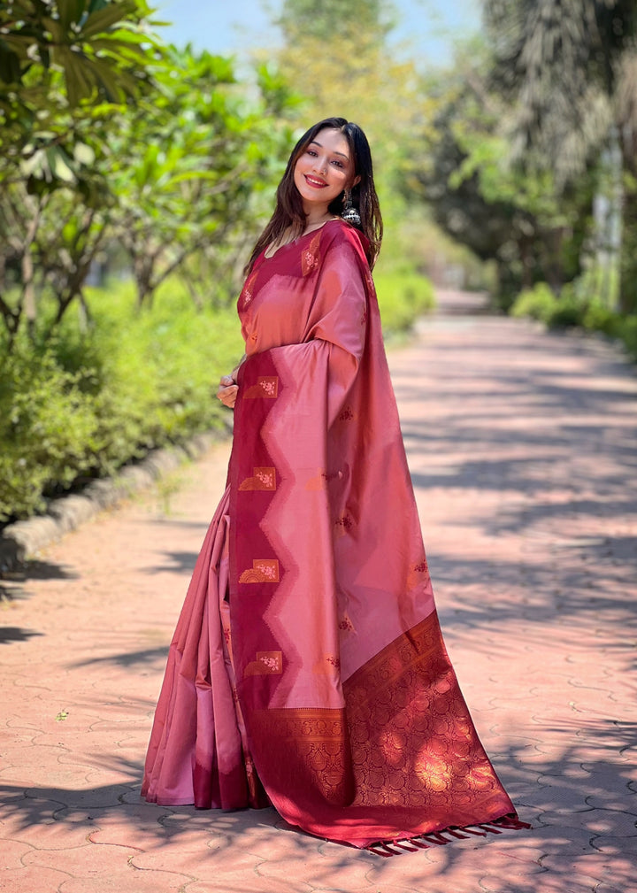 Tulip Pink Pure Kanjivaram Full Zari Silk Saree