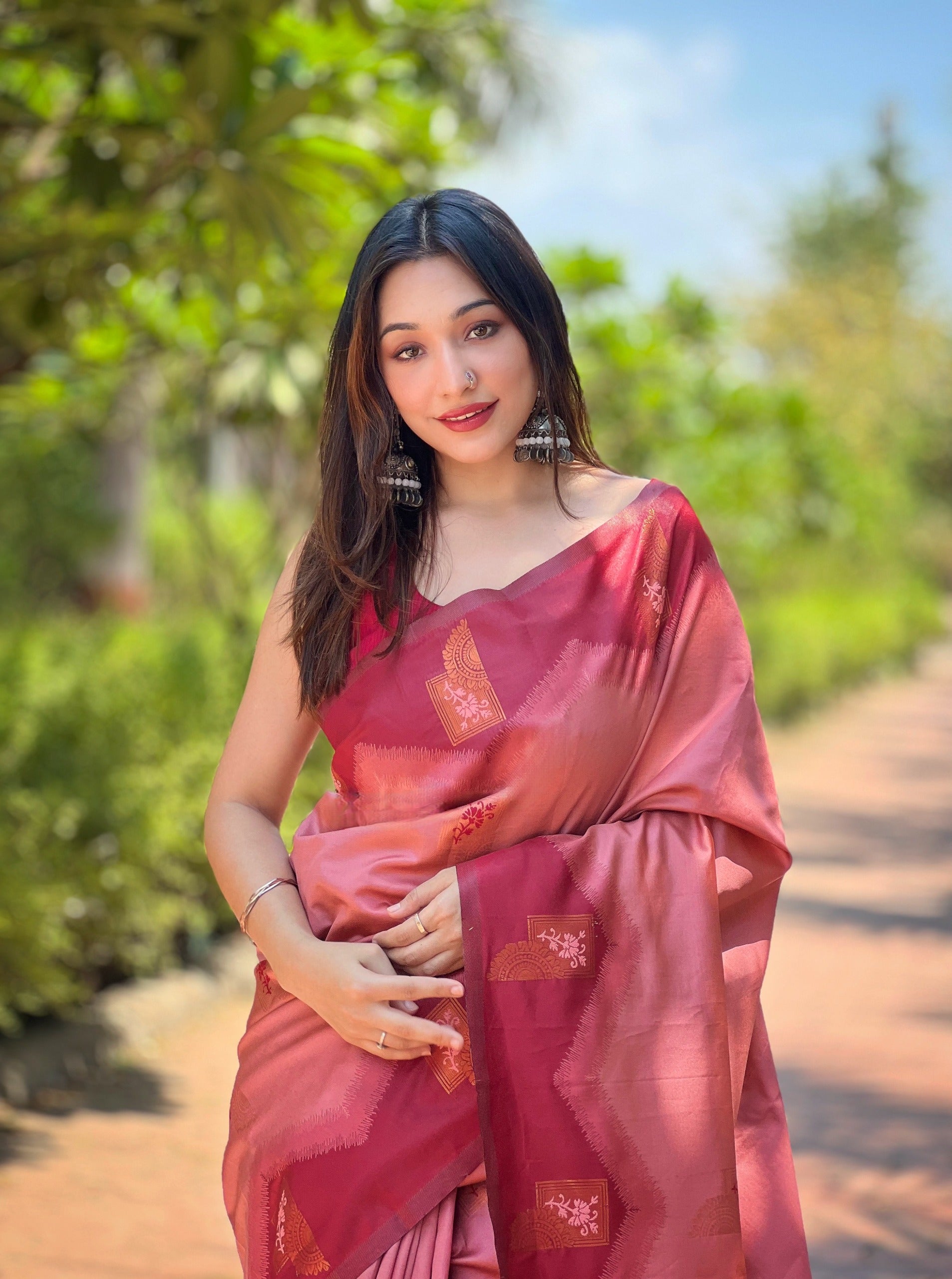 Tulip Pink Pure Kanjivaram Full Zari Silk Saree