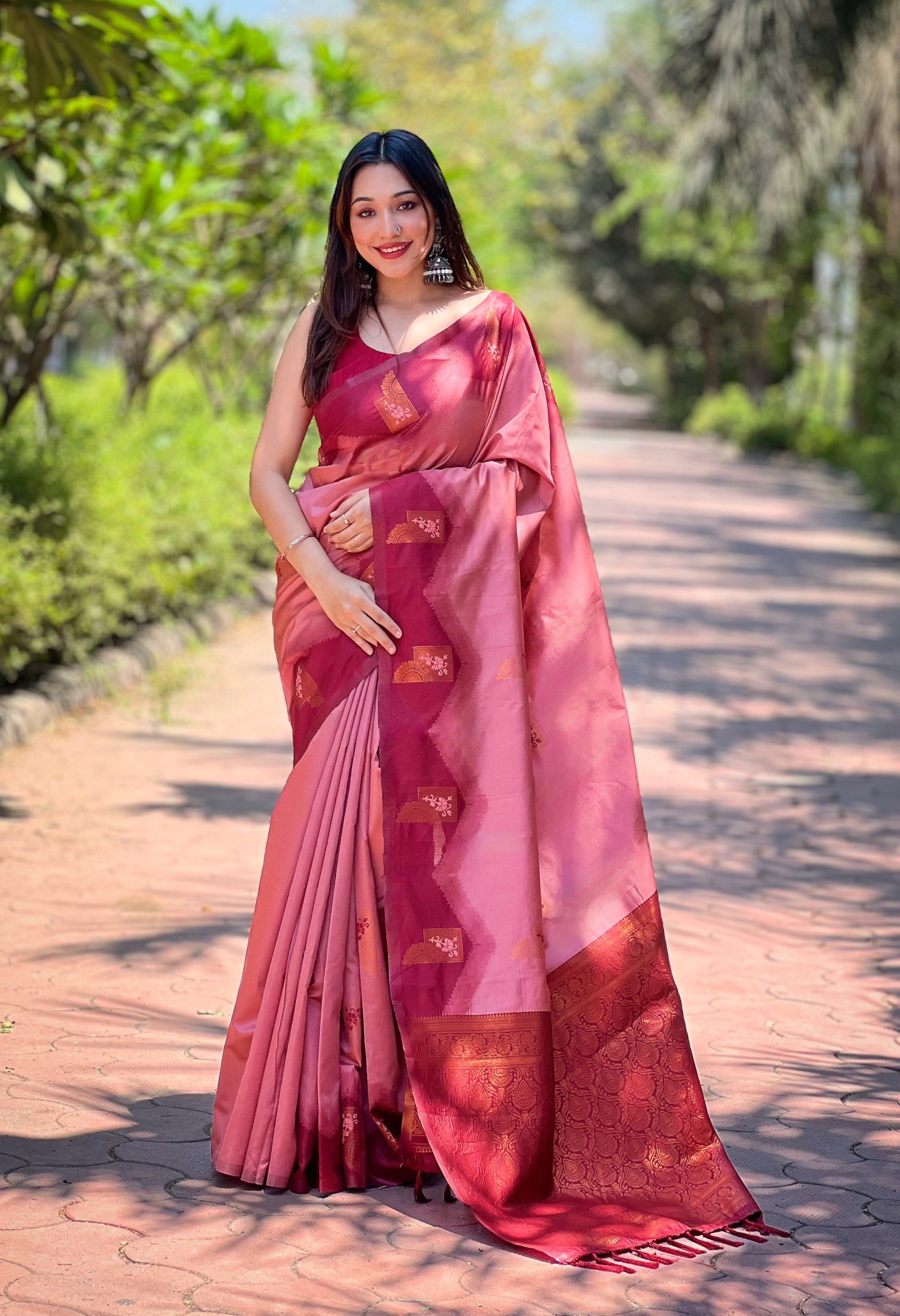 Tulip Pink Pure Kanjivaram Full Zari Silk Saree
