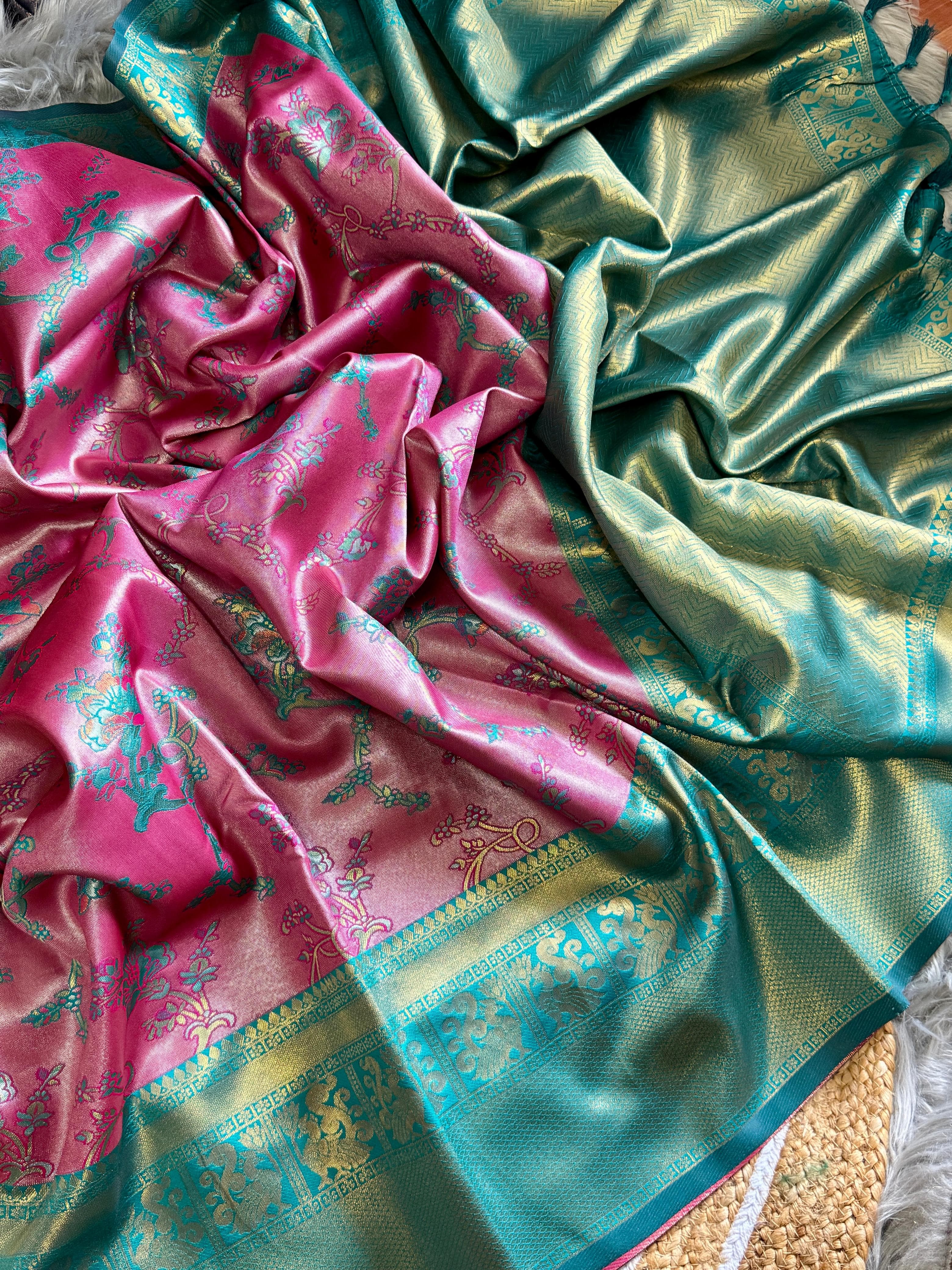 Tulip Pink Soft Tissue Silk Saree