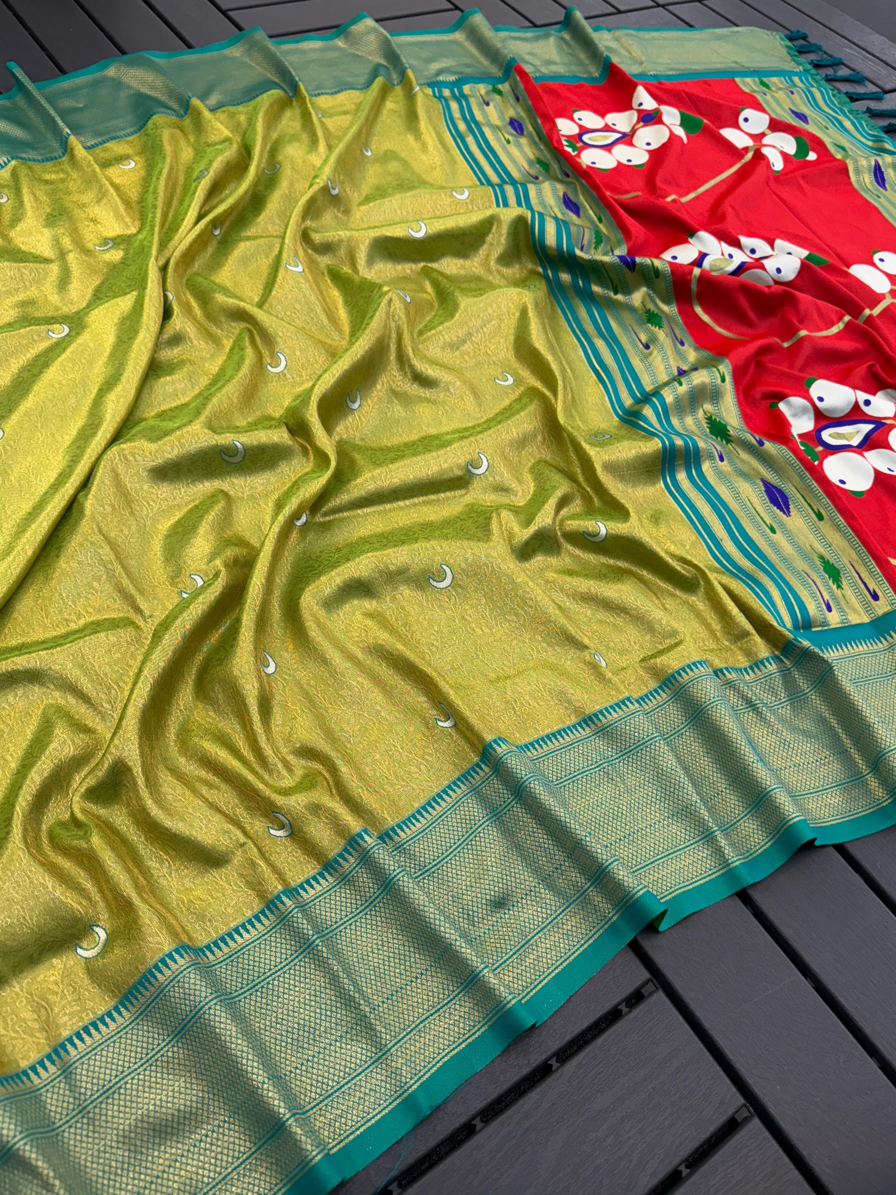 Turmeric Pure Soft Tissue Silk Paithani Saree