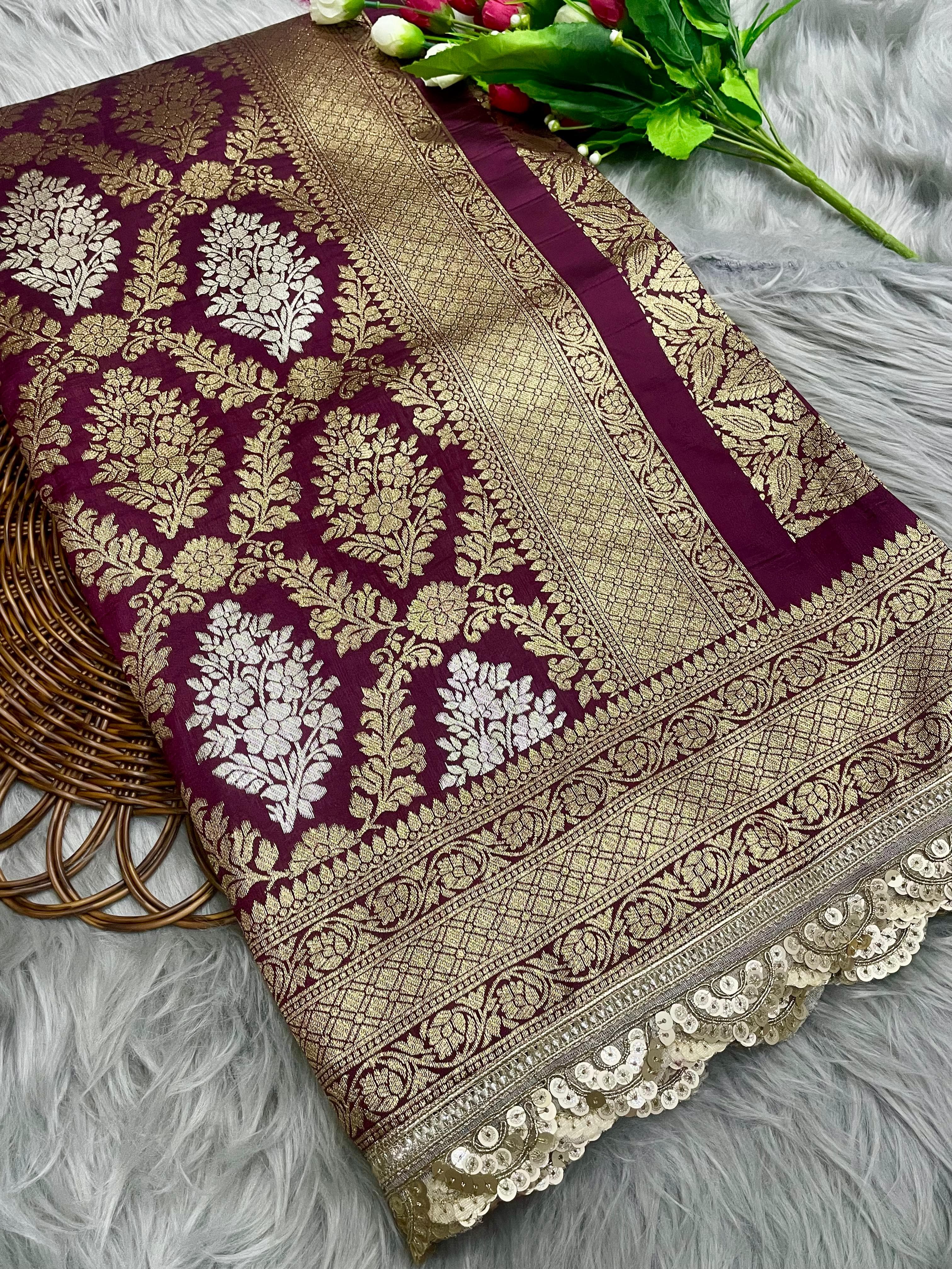 Velvet maroon banarsi katan silk saree