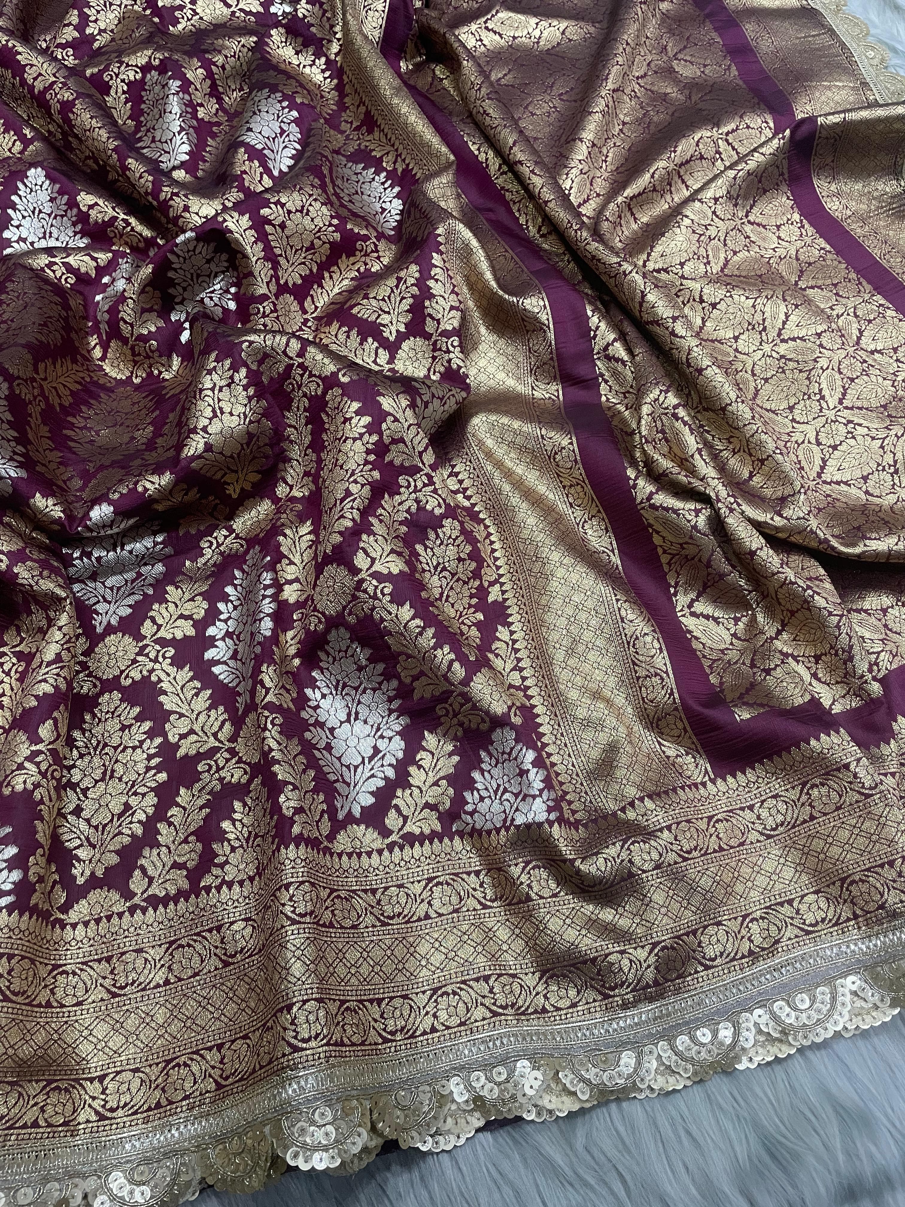Velvet maroon banarsi katan silk saree