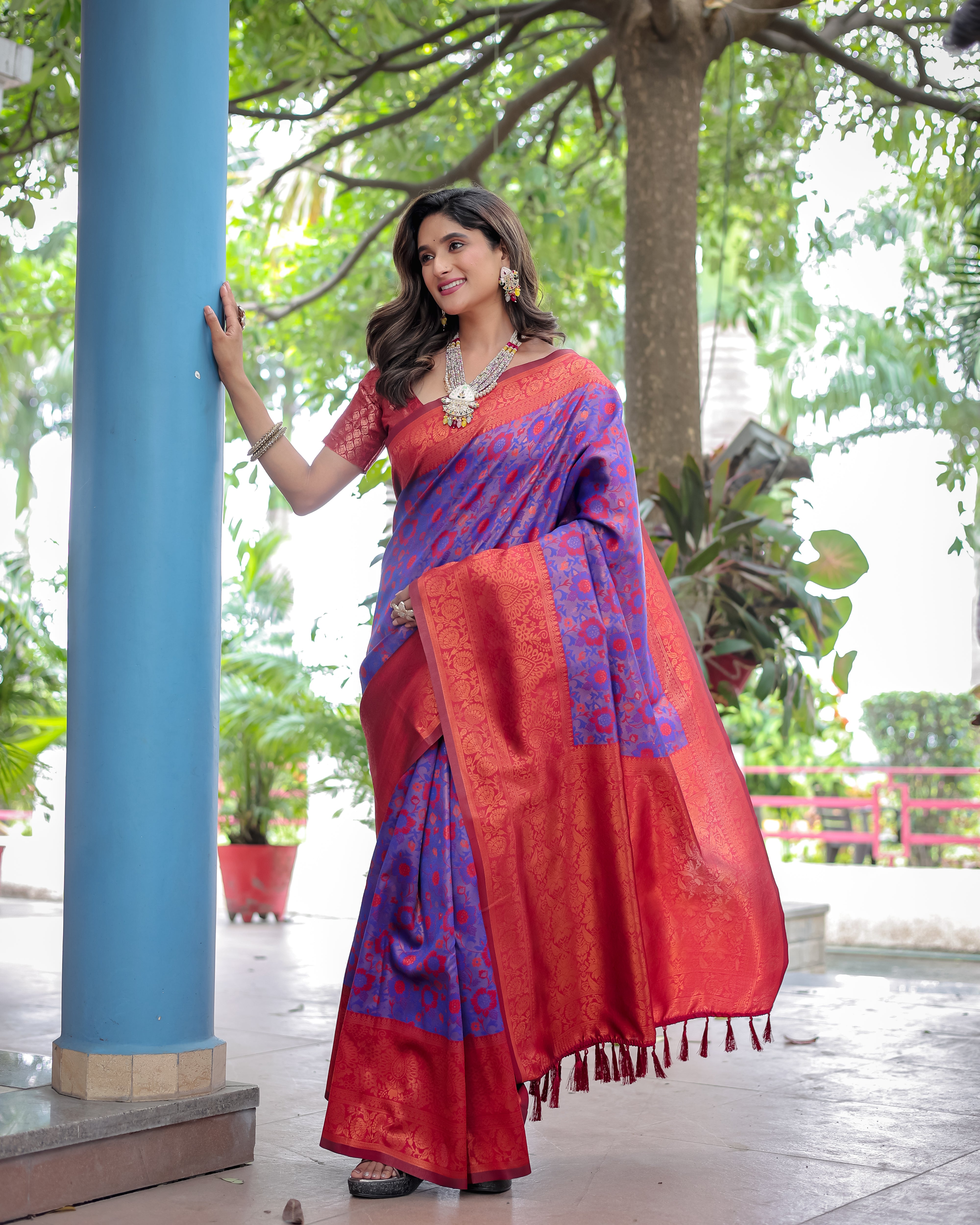 Violet Designer Tassels Banarsi Silk Saree