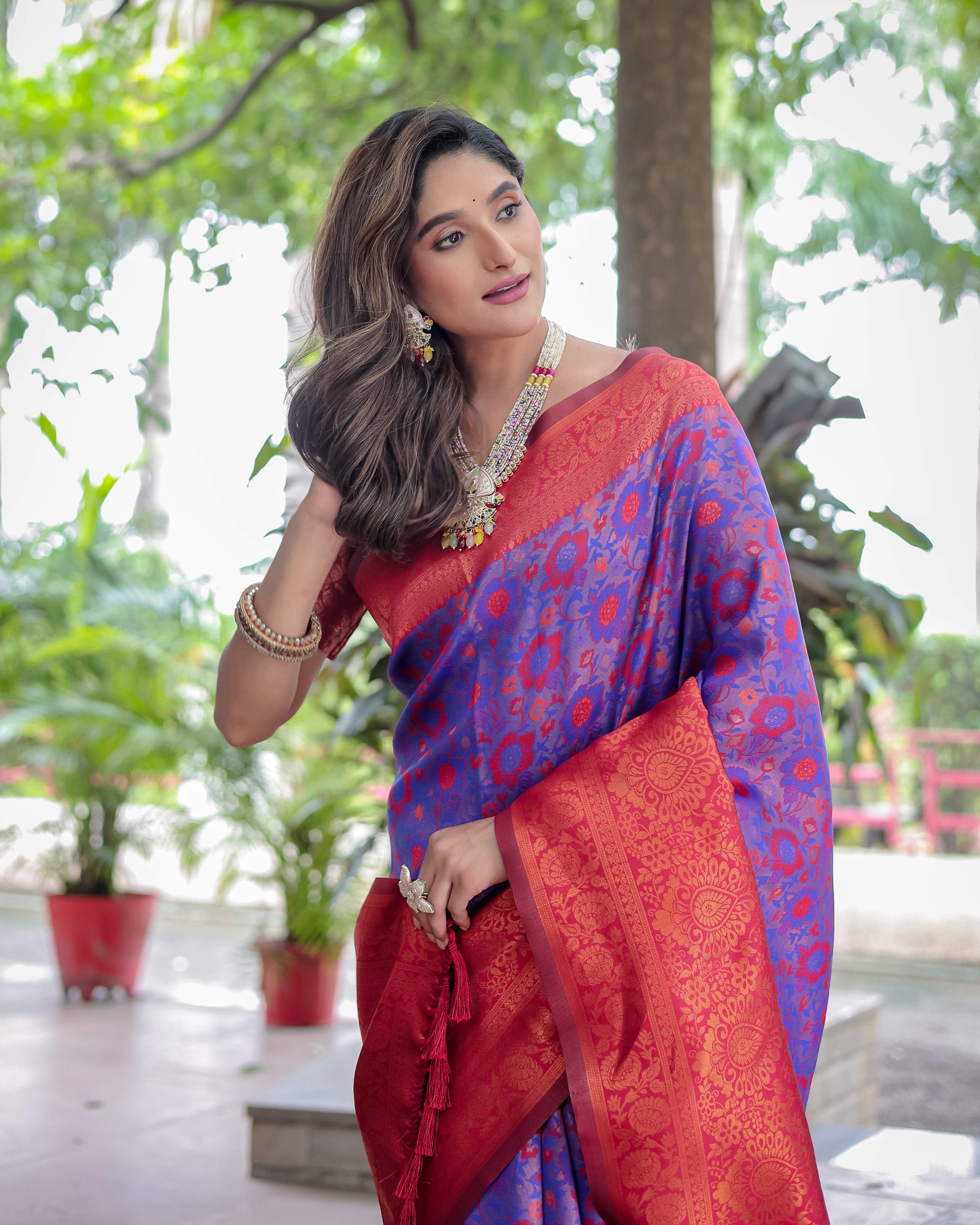 Violet Designer Tassels Banarsi Silk Saree