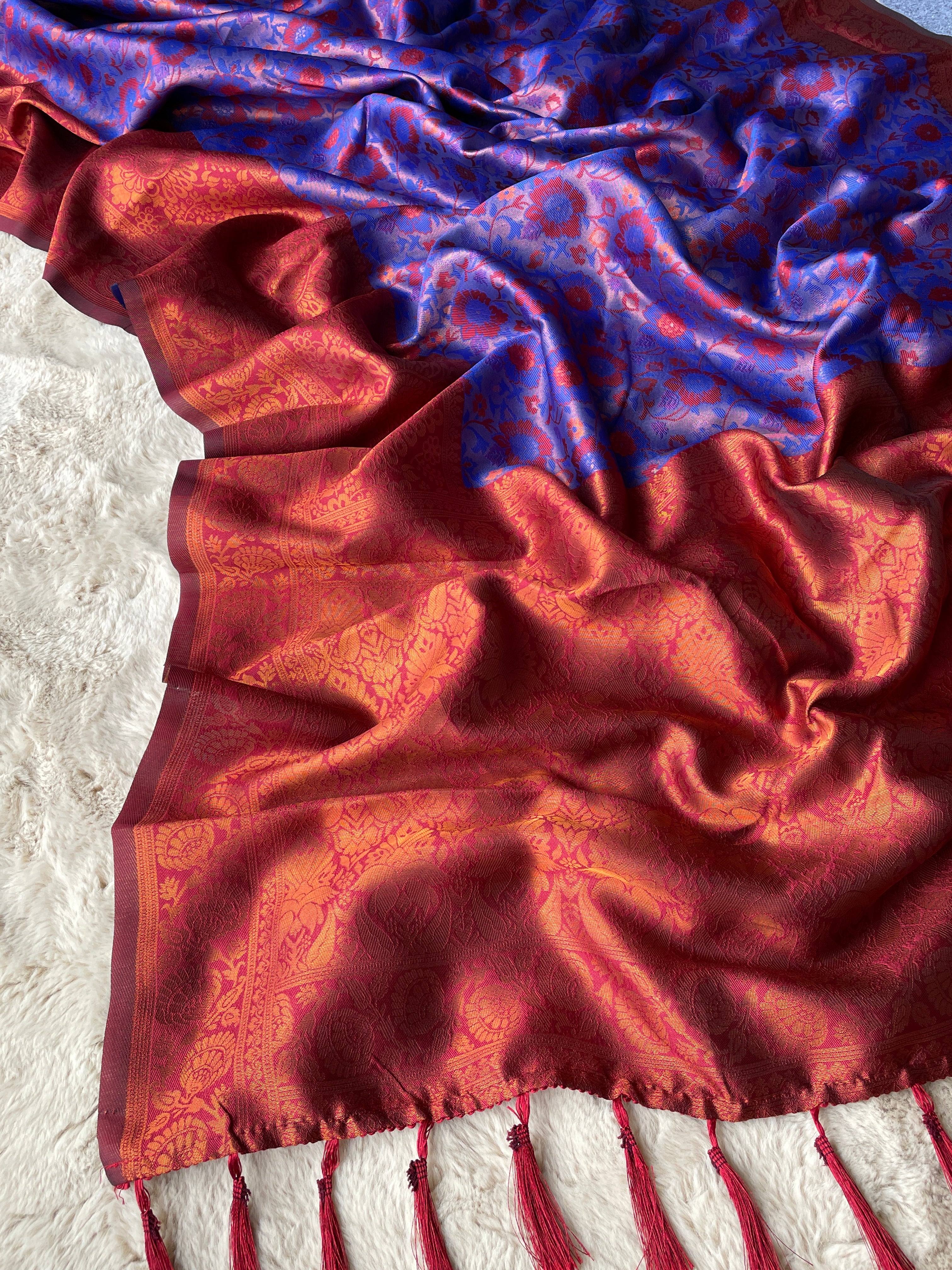 Violet Designer Tassels Banarsi Silk Saree