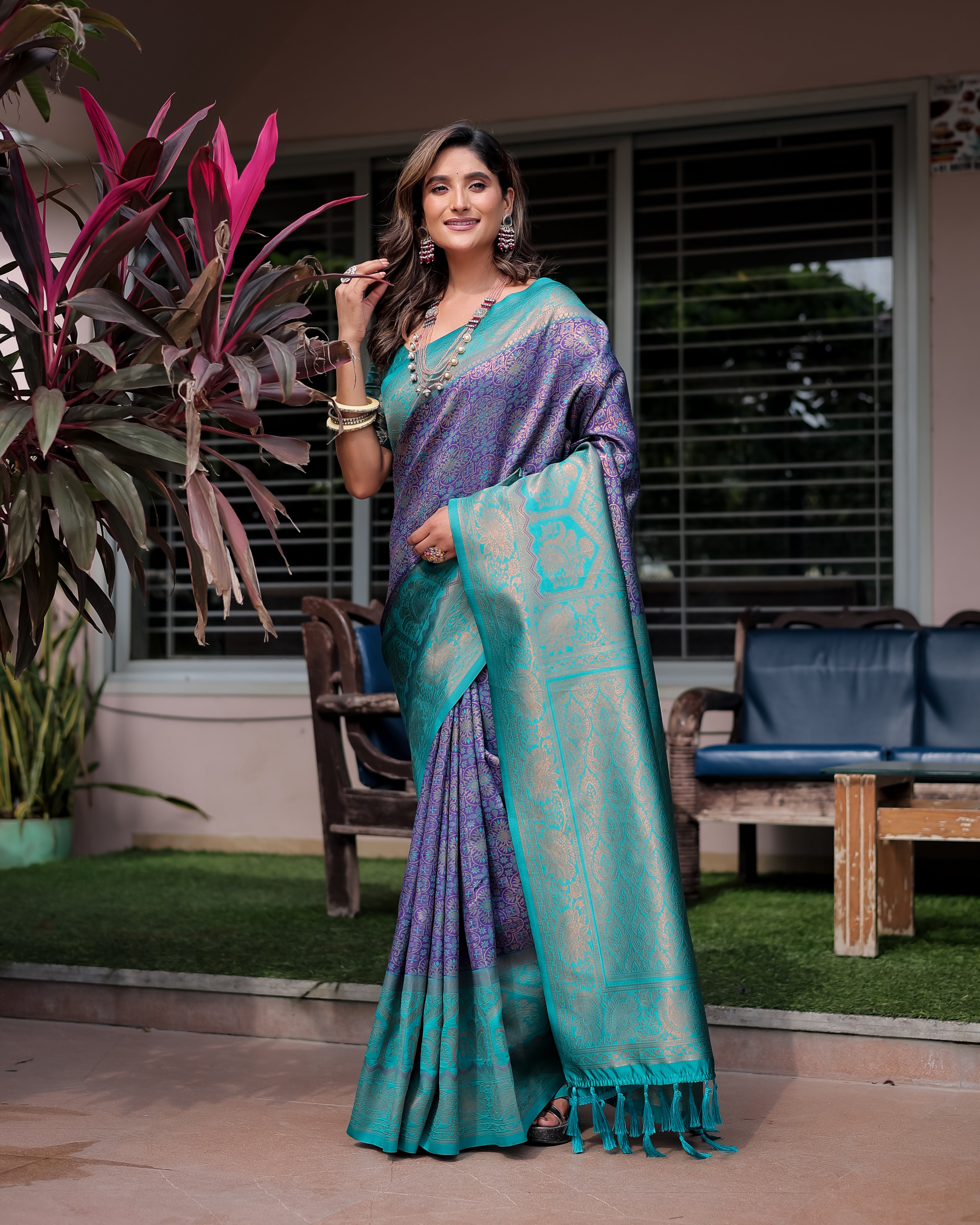 Violet Designer Tassels Premium Banarsi Silk Saree