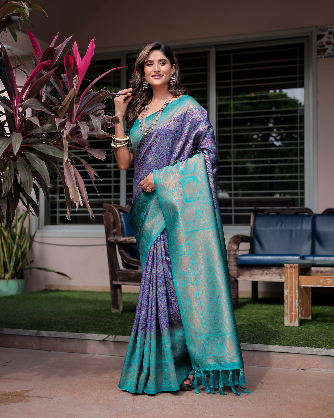 Violet Designer Tassels Premium Banarsi Silk Saree