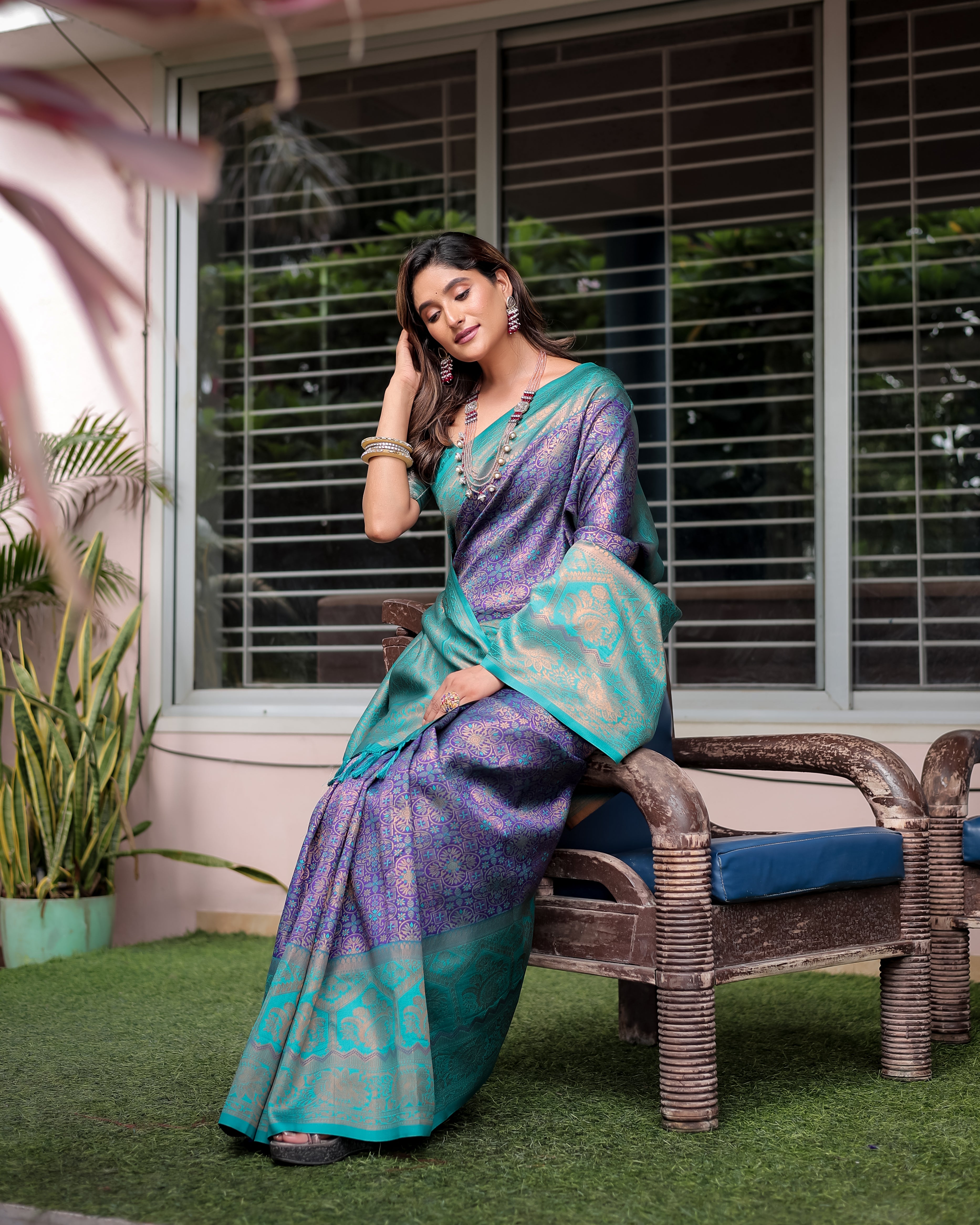 Violet Designer Tassels Premium Banarsi Silk Saree