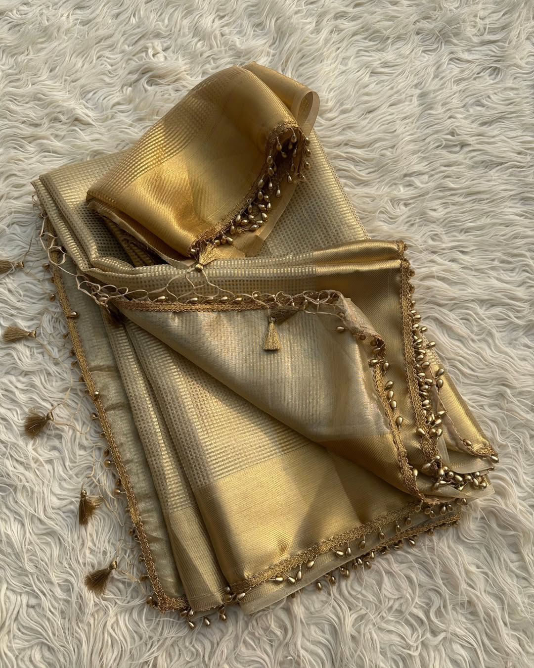 Warm Grey Beautiful Banarsi Handloom Golden Tissue Silk Saree