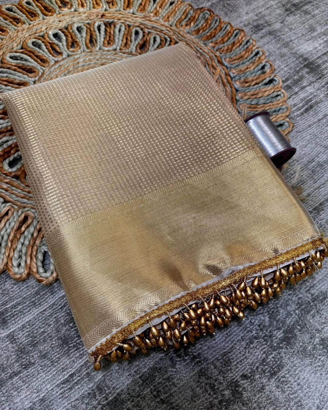 Warm Grey Beautiful Banarsi Handloom Golden Tissue Silk Saree