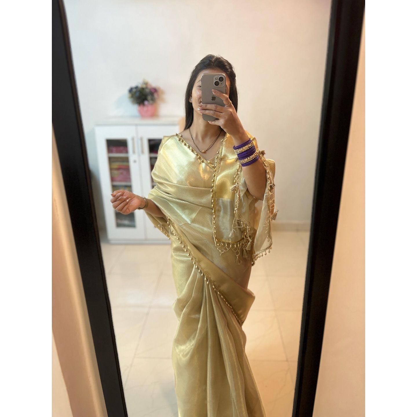 Warm Grey Banarsi Handloom Golden Tissue Silk Saree