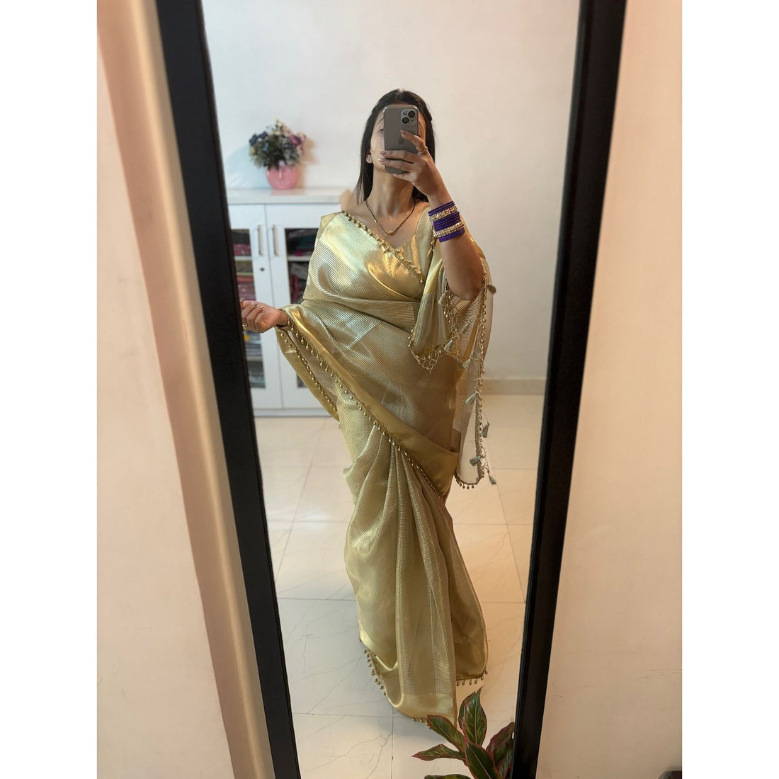 Warm Grey Banarsi Handloom Golden Tissue Silk Saree