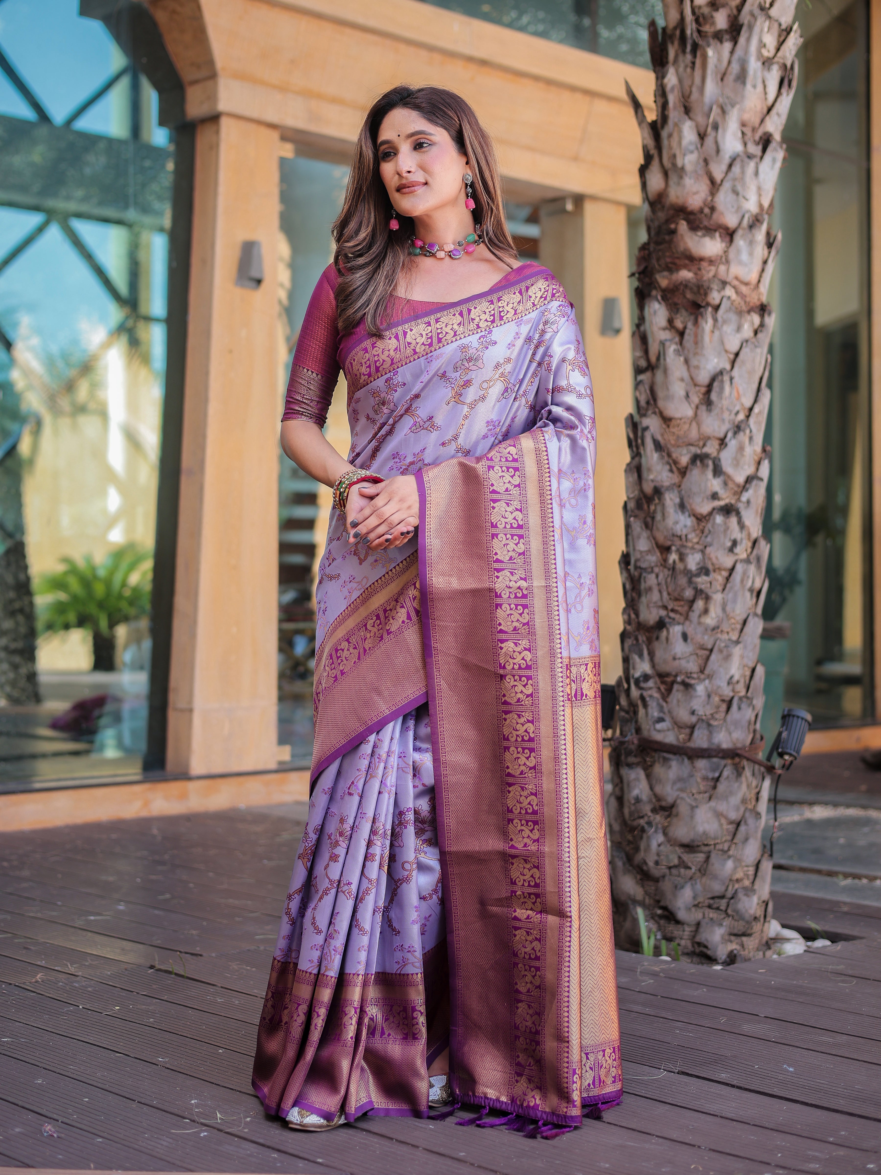 Wisteria Purple Dharmavaram Silk Rich Pallu Pure Zari Saree