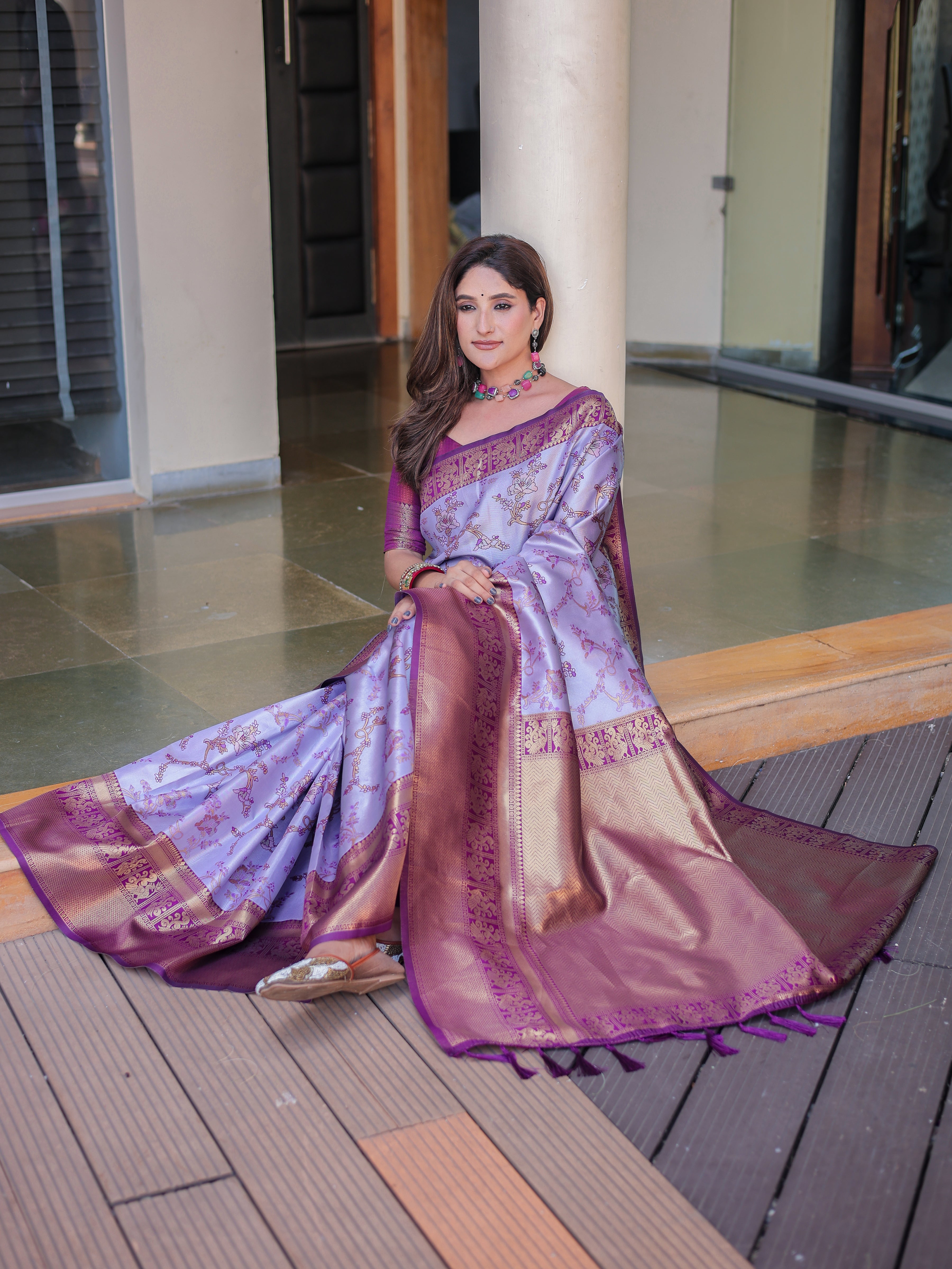 Wisteria Purple Dharmavaram Silk Rich Pallu Pure Zari Saree